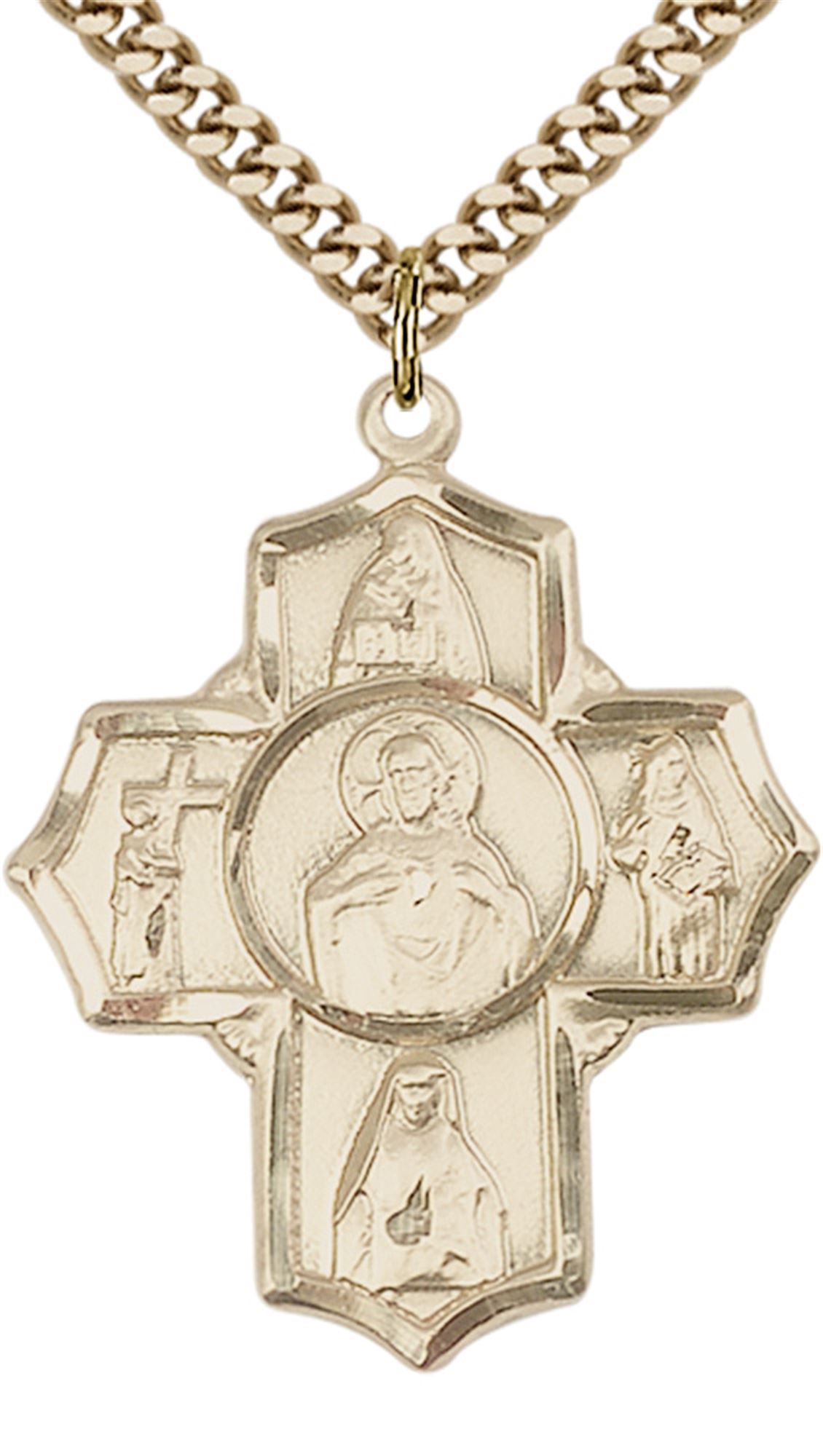 14KT GOLD FILLED SCAPULAR 4WAY PENDANT WITH CHAIN EWTN Religious