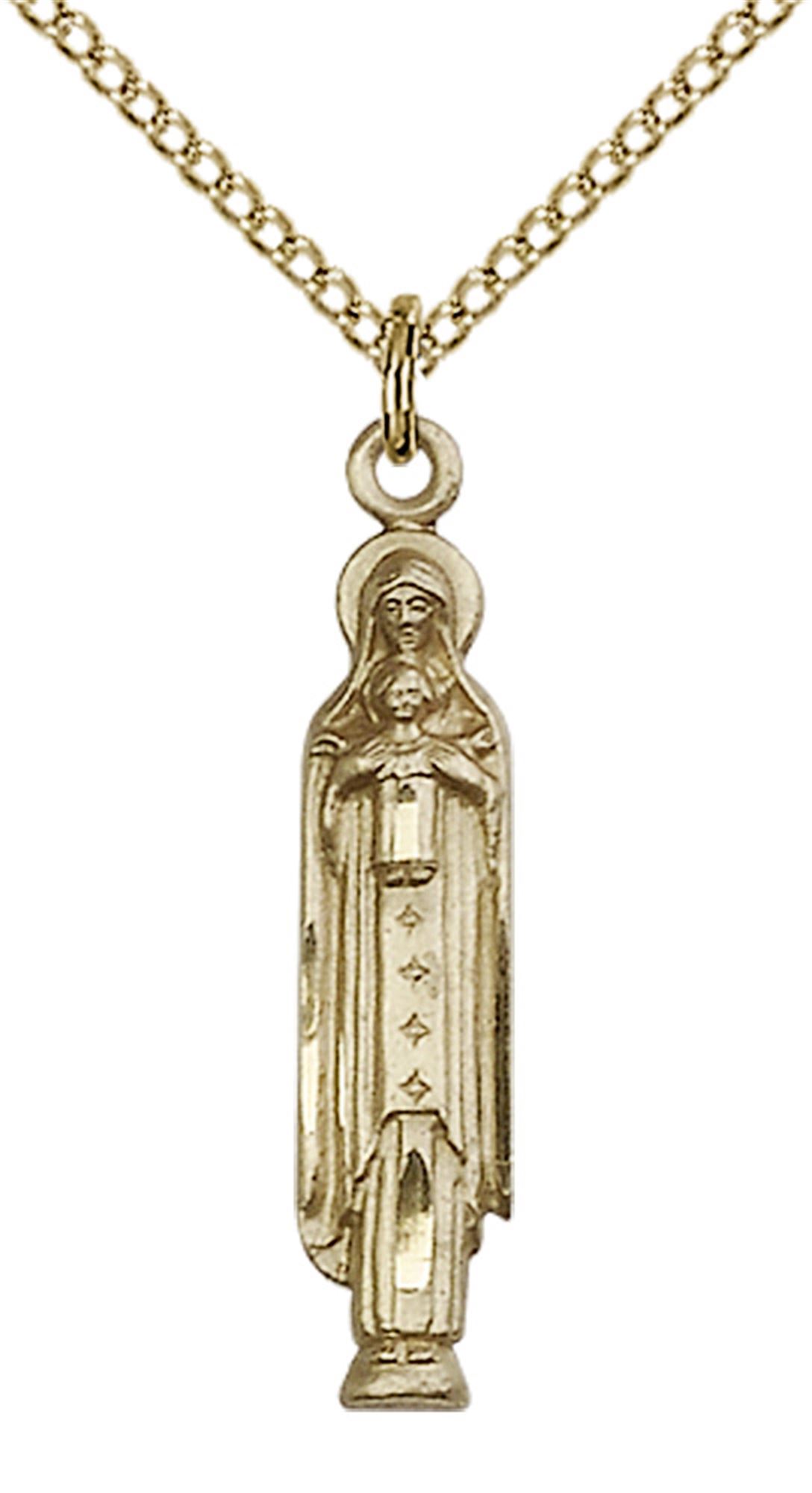 14KT GOLD FILLED MADONNA & CHILD PENDANT WITH CHAIN 1" x 1/8" EWTN