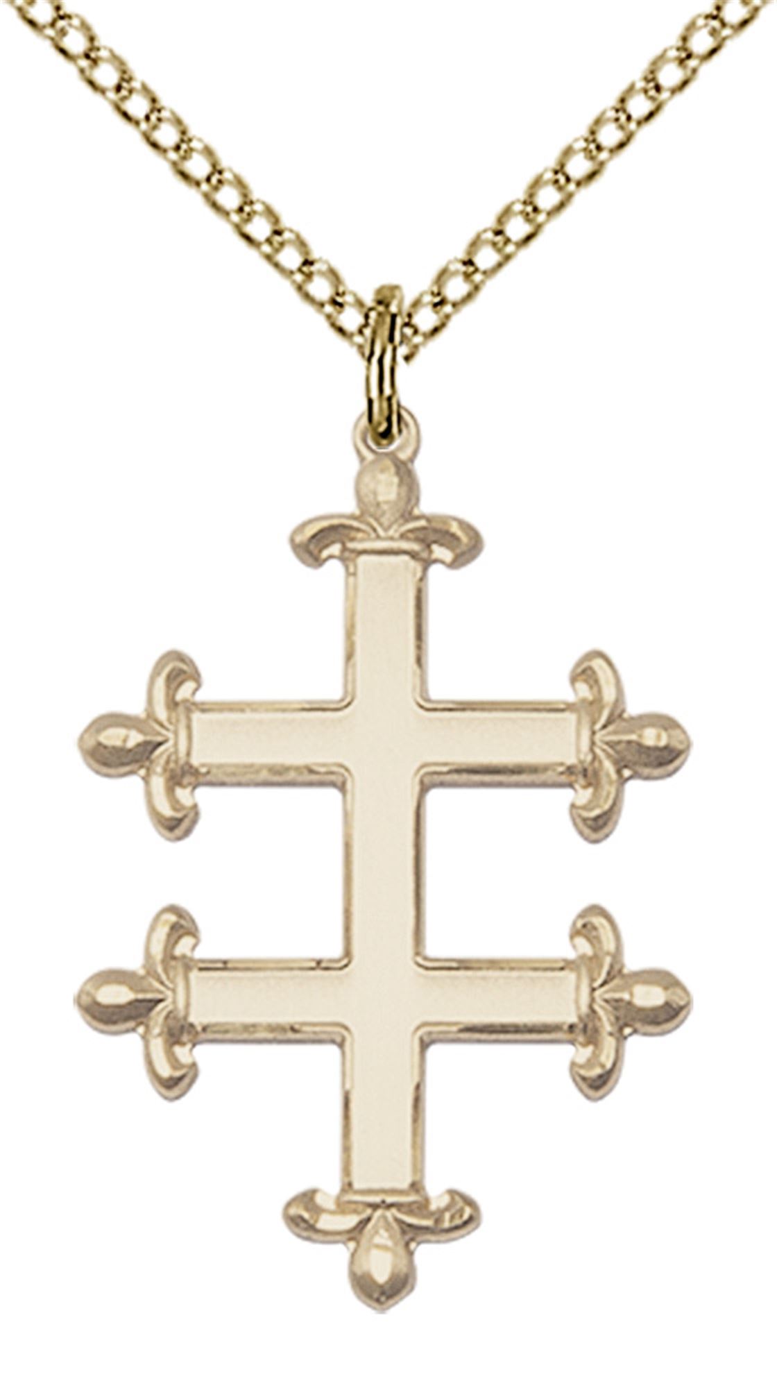 14KT GOLD FILLED CROSS OF LORRAINE PENDANT WITH CHAIN EWTN Religious