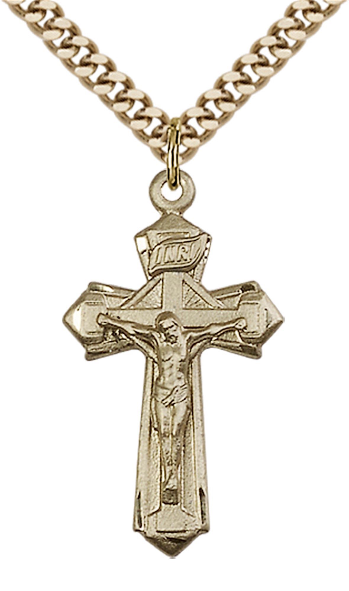 14KT GOLD FILLED CRUCIFIX PENDANT WITH CHAIN 1 1/8" x 5/8" EWTN
