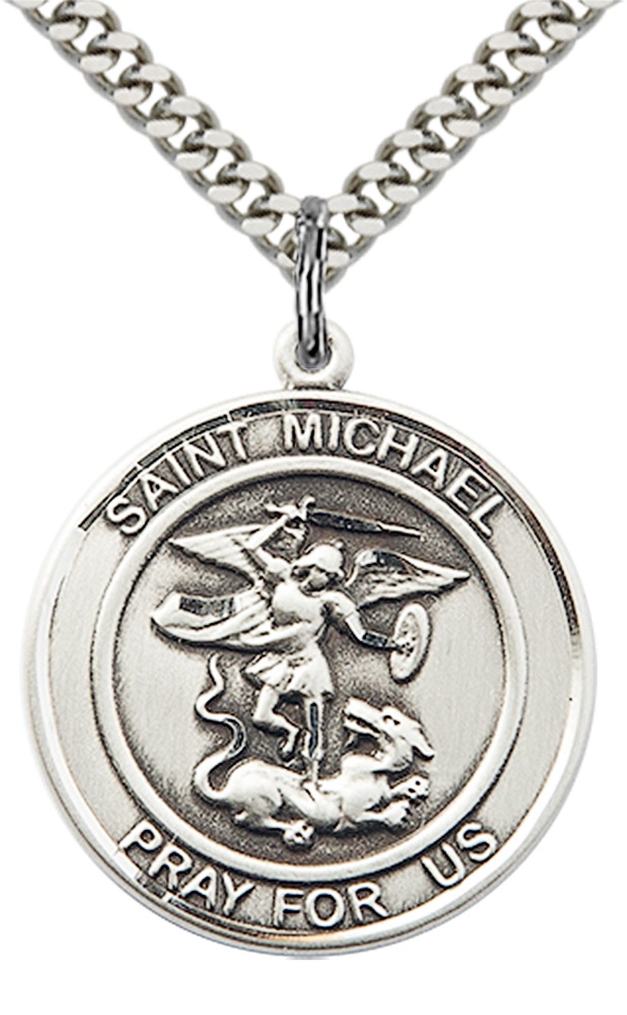 STERLING SILVER ST MICHAEL THE ARCHANGEL PENDANT WITH CHAIN 1" x 7/8" EWTN Religious Catalogue