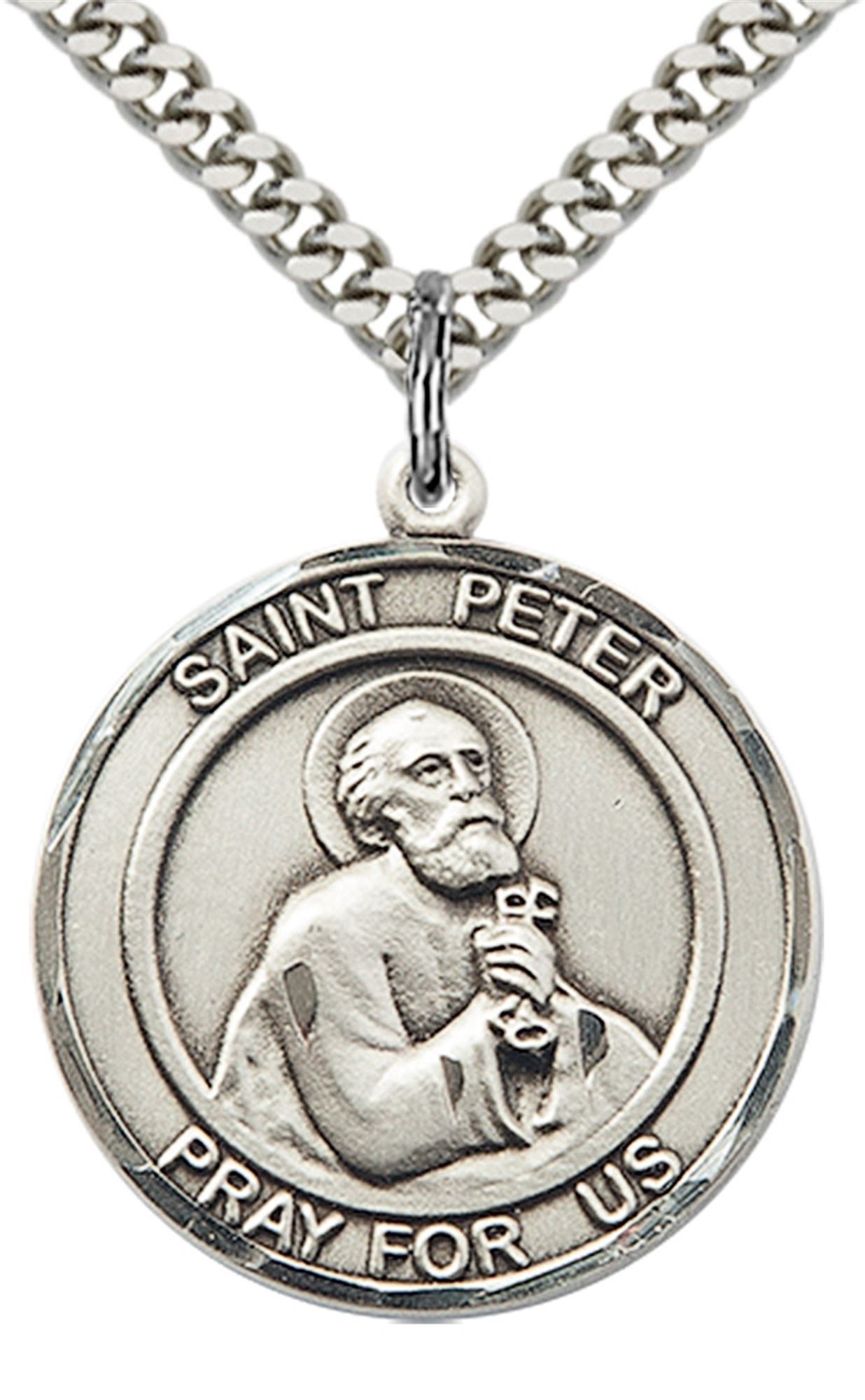 STERLING SILVER ST PETER THE APOSTLE PENDANT WITH CHAIN 1" x 7/8" EWTN Religious Catalogue