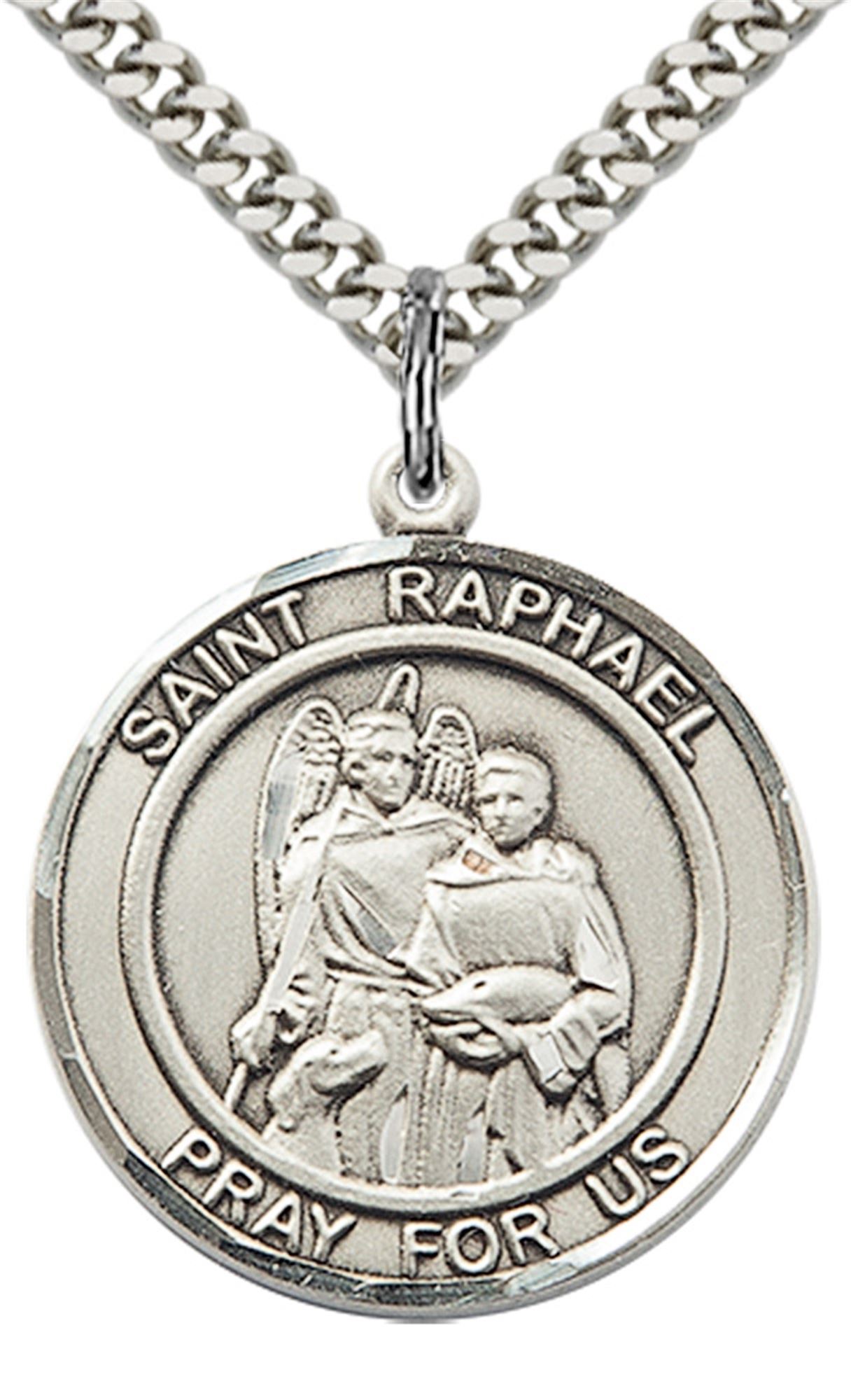 STERLING SILVER ST RAPHAEL THE ARCHANGEL PENDANT WITH CHAIN 1" x 7/8