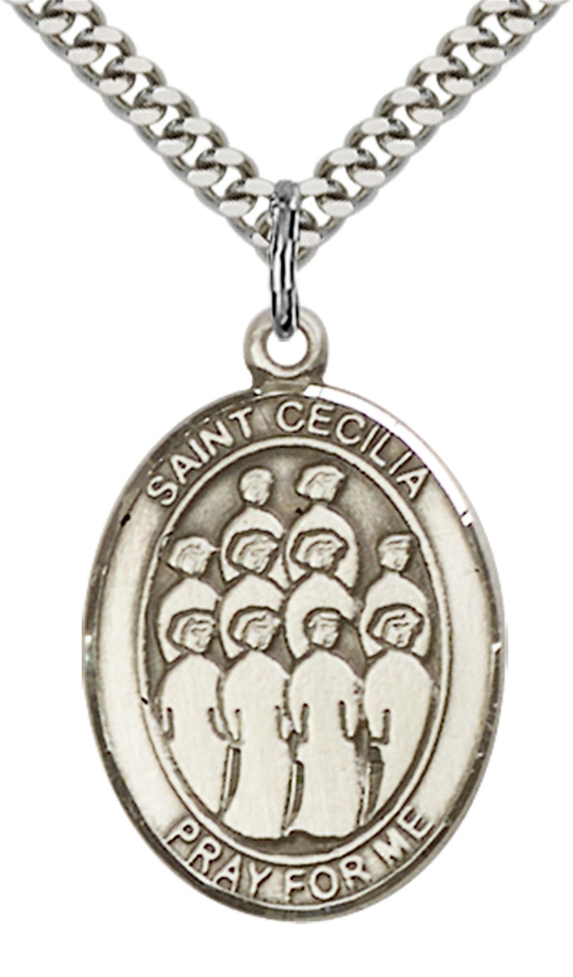 STERLING SILVER ST CECILIA CHOIR MEDAL 1" x 3/4" EWTN Religious Catalogue