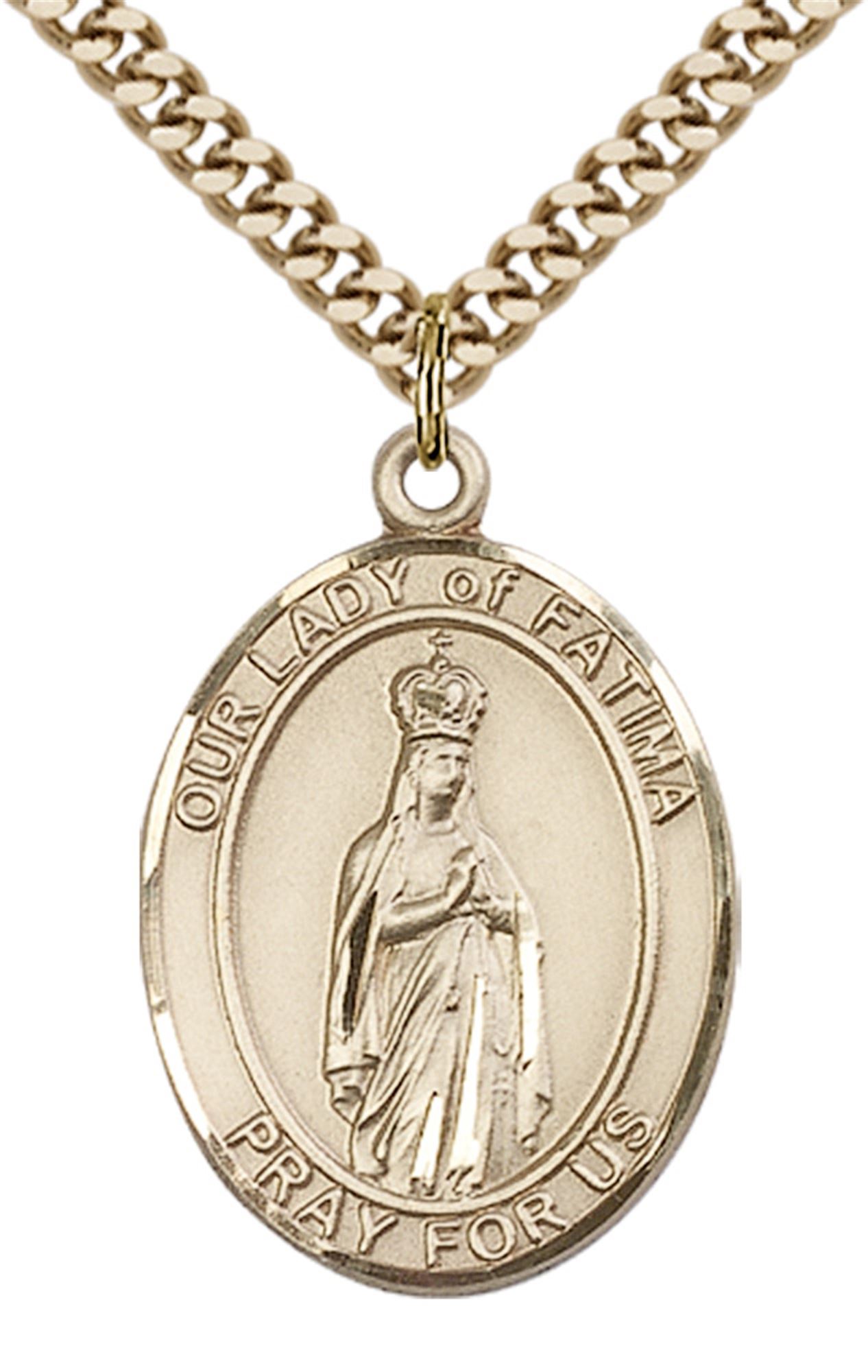 14KT GOLD FILLED OUR LADY OF FATIMA PENDANT WITH CHAIN 1" x 3/4