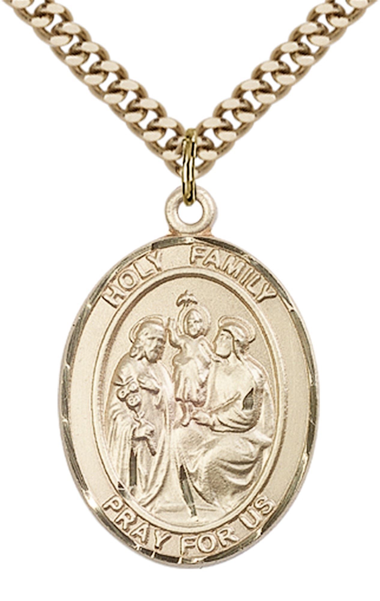 14KT GOLD FILLED HOLY FAMILY PENDANT WITH CHAIN 1" x 3/4" EWTN