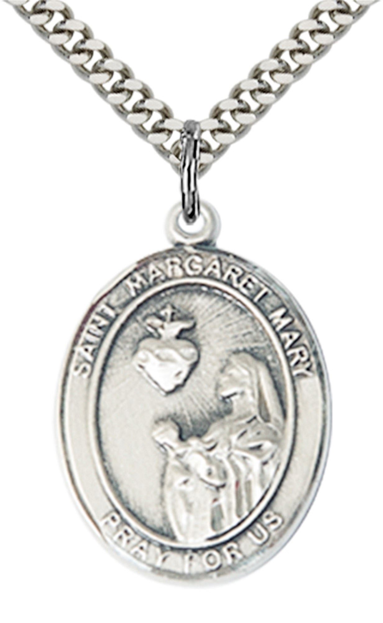 STERLING SILVER ST MARGARET MARY ALACOQUE PENDANT WITH CHAIN 1" x 3/4