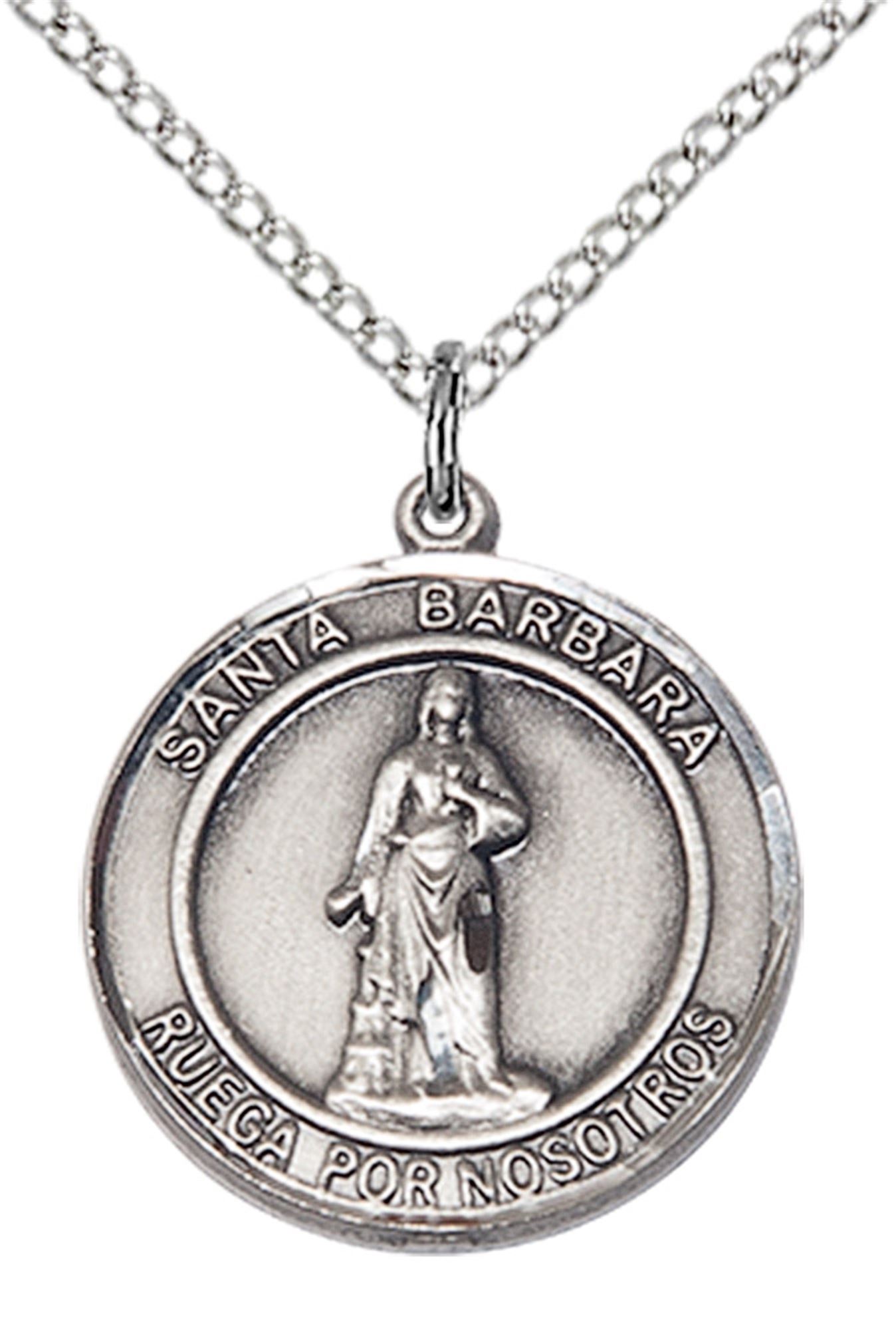 STERLING SILVER SANTA BARBARA PENDANT WITH CHAIN 3/4" x 5/8" EWTN