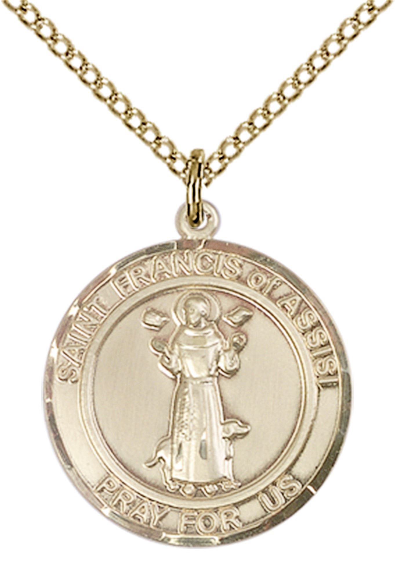 14KT GOLD FILLED ST FRANCIS OF ASSISI PENDANT WITH CHAIN 3/4" x 5/8