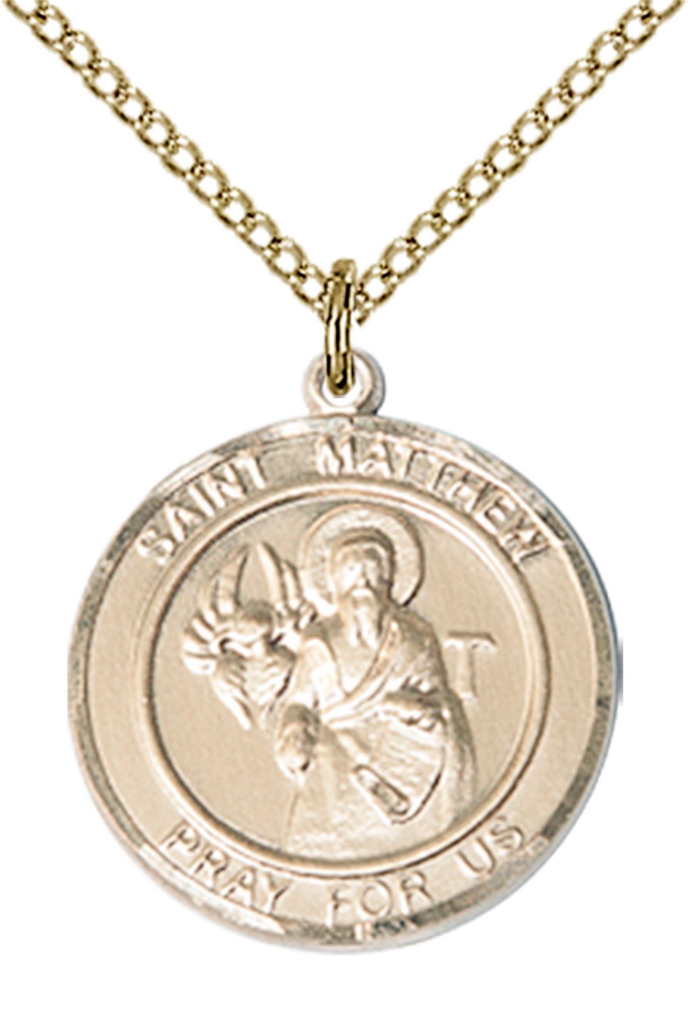14KT GOLD FILLED ST MATTHEW THE APOSTLE PENDANT WITH CHAIN 3/4" x 5/8