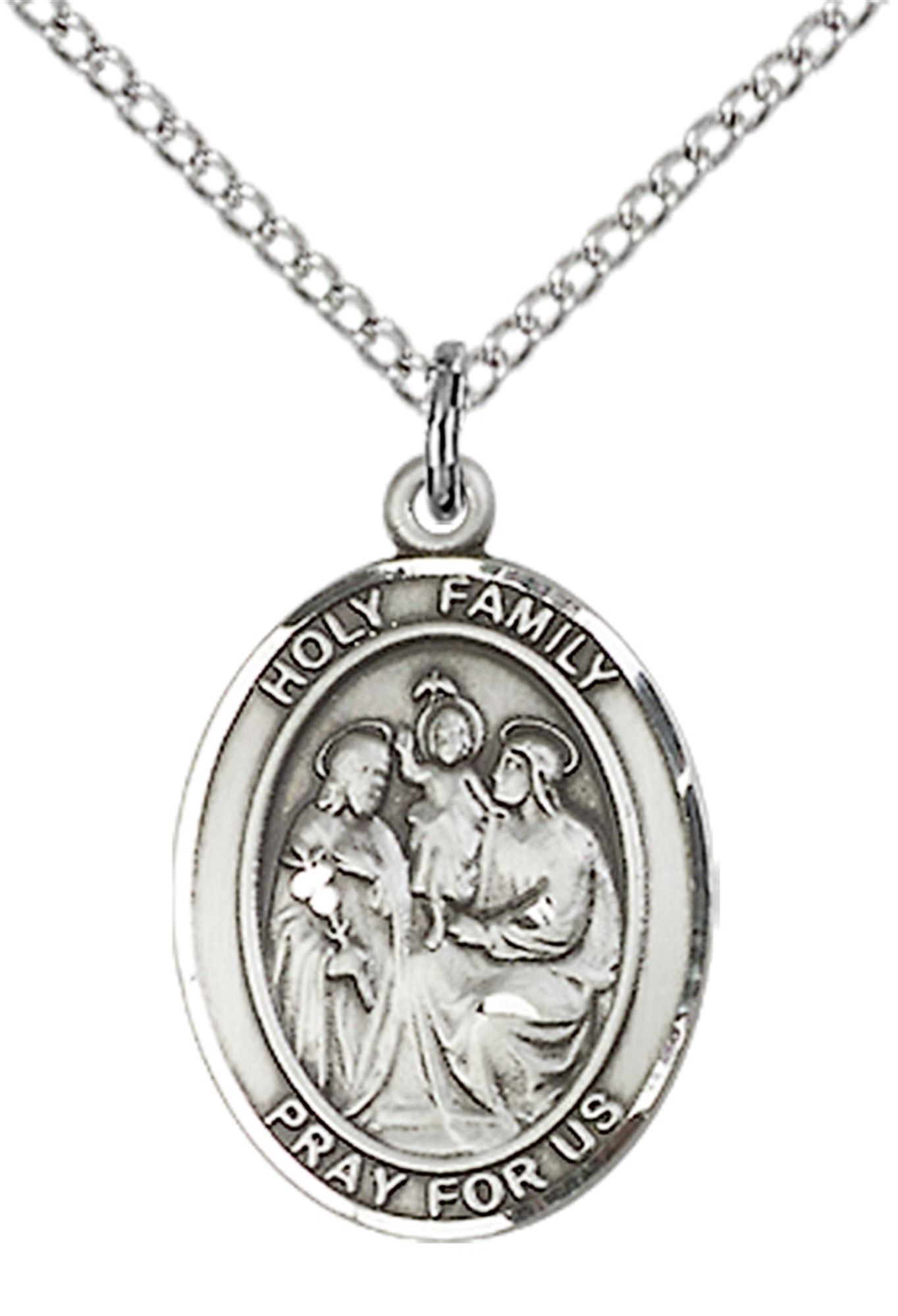 STERLING SILVER HOLY FAMILY PENDANT WITH CHAIN 3/4" x 1/2" EWTN