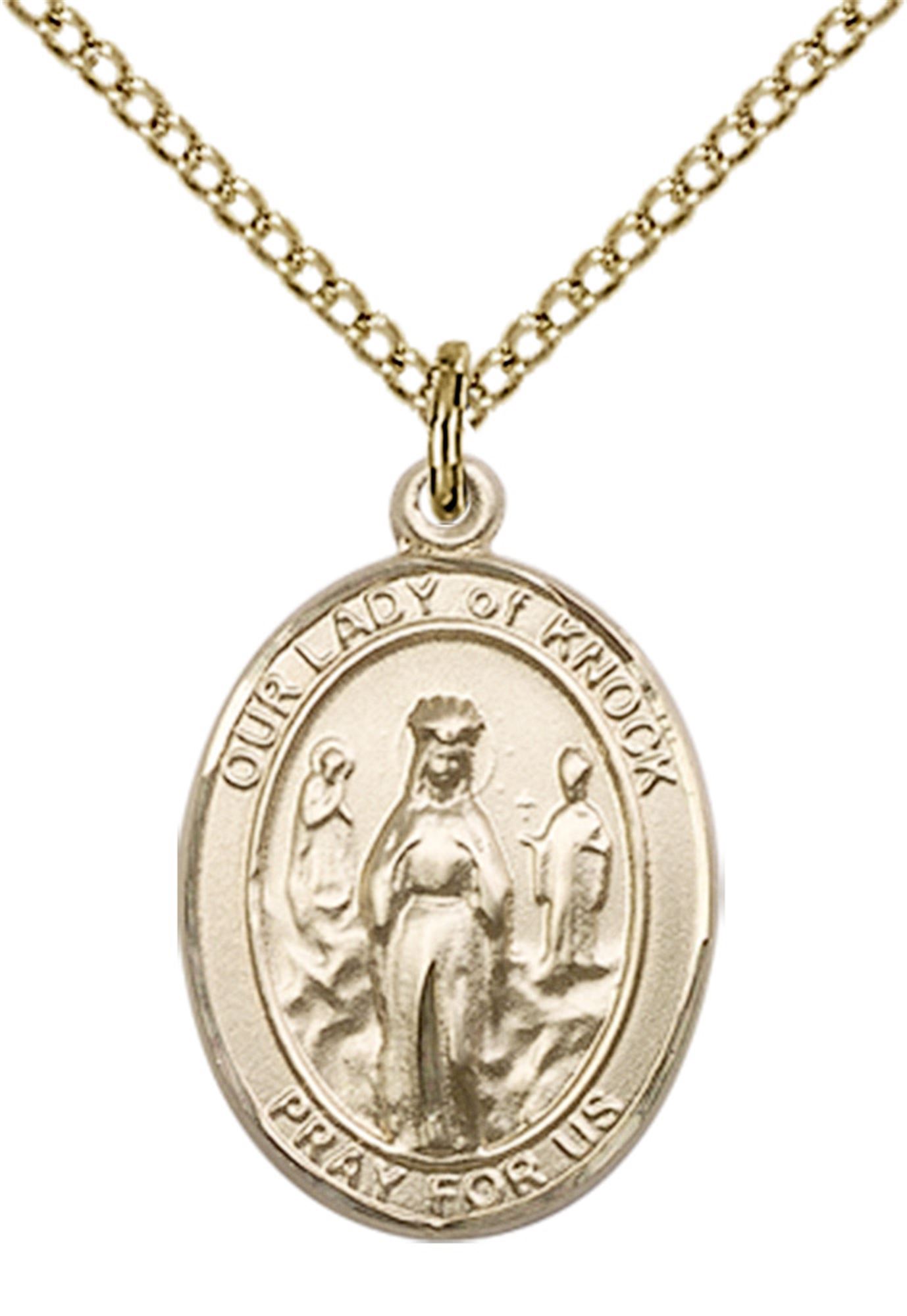 14KT GOLD FILLED OUR LADY OF KNOCK PENDANT WITH CHAIN 3/4" x 1/2