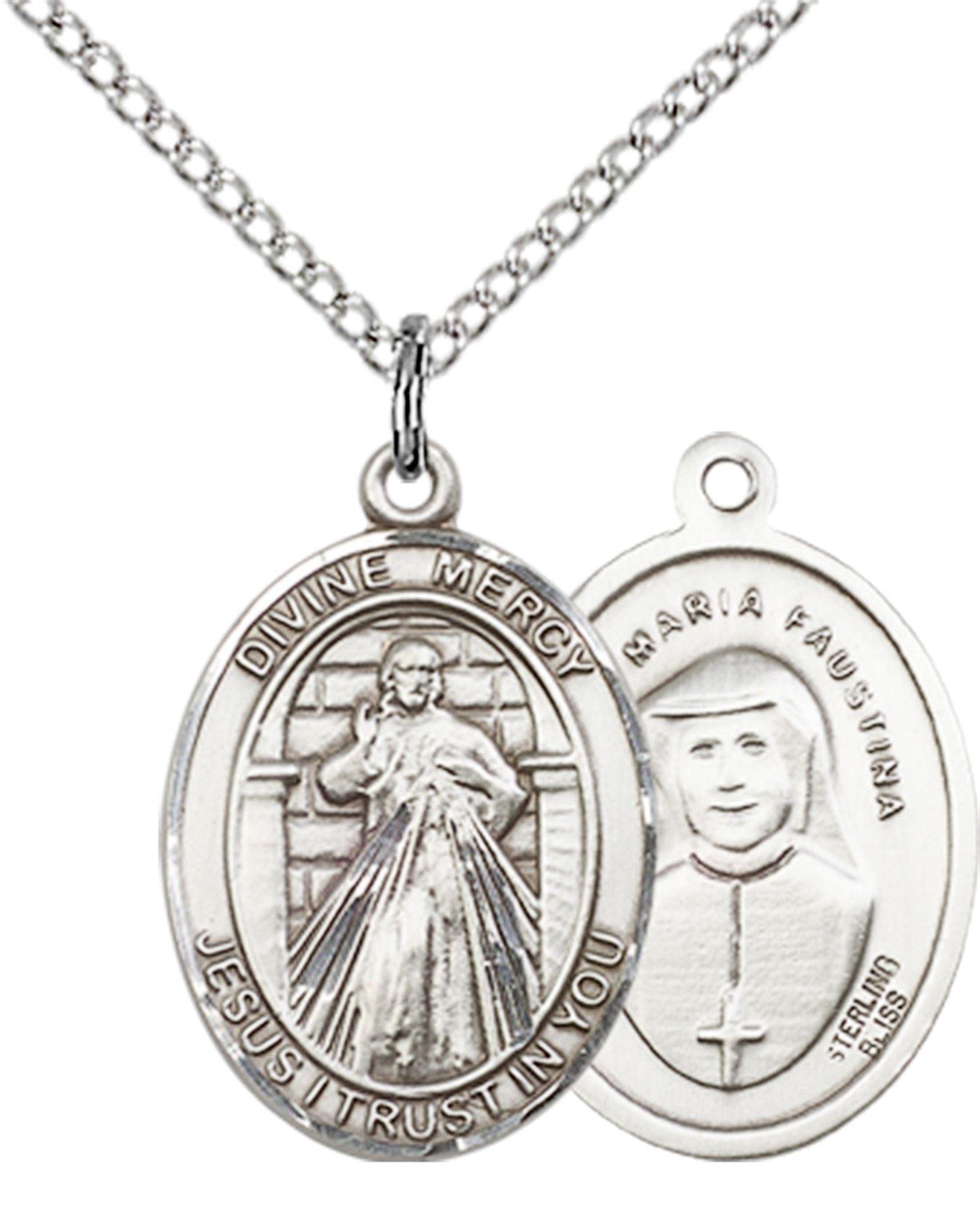 STERLING SILVER DIVINE MERCY PENDANT WITH CHAIN 3/4" x 1/2" EWTN Religious Catalogue