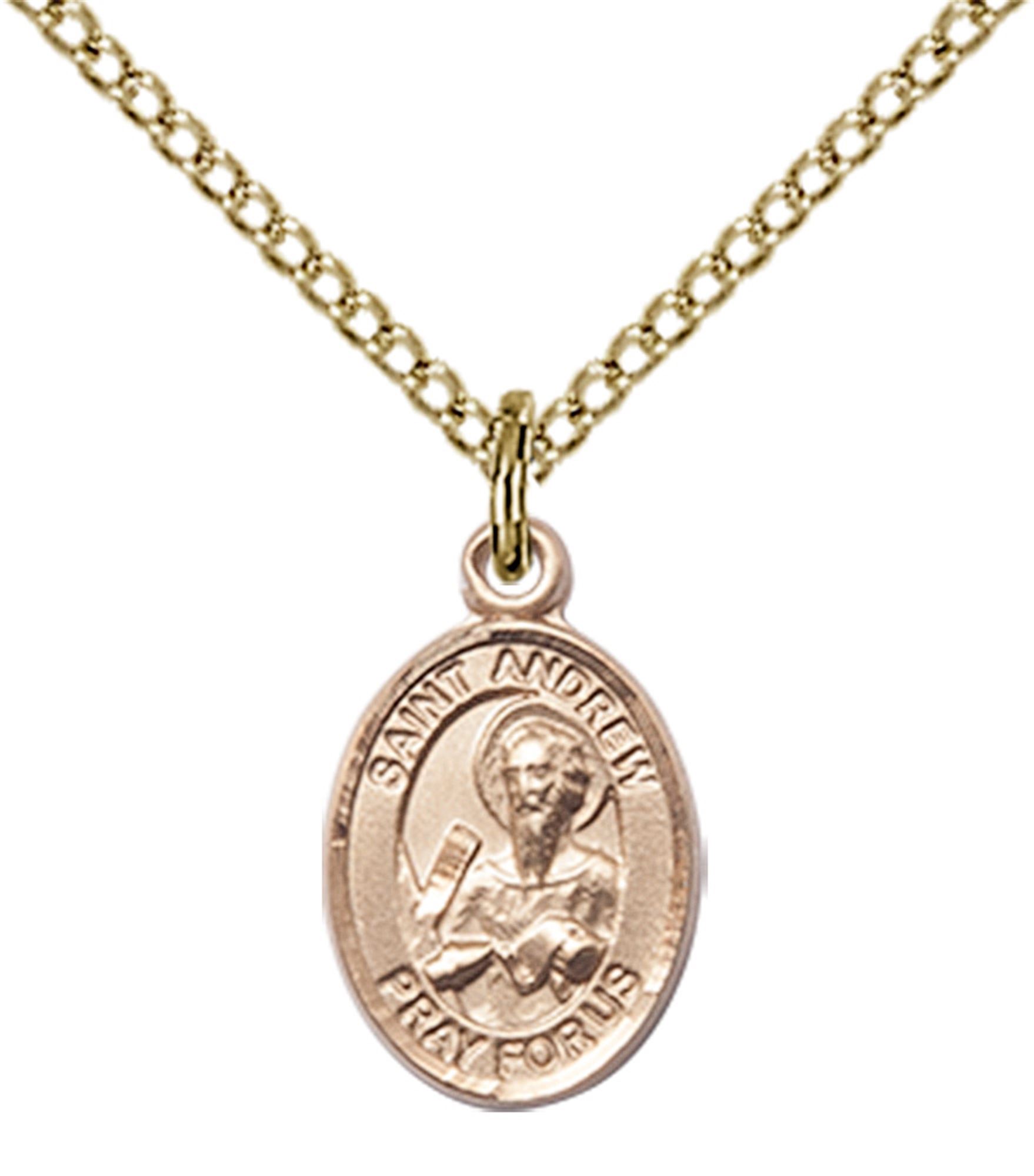 14KT GOLD FILLED ST ANDREW THE APOSTLE PENDANT WITH CHAIN 1/2" x 1/4