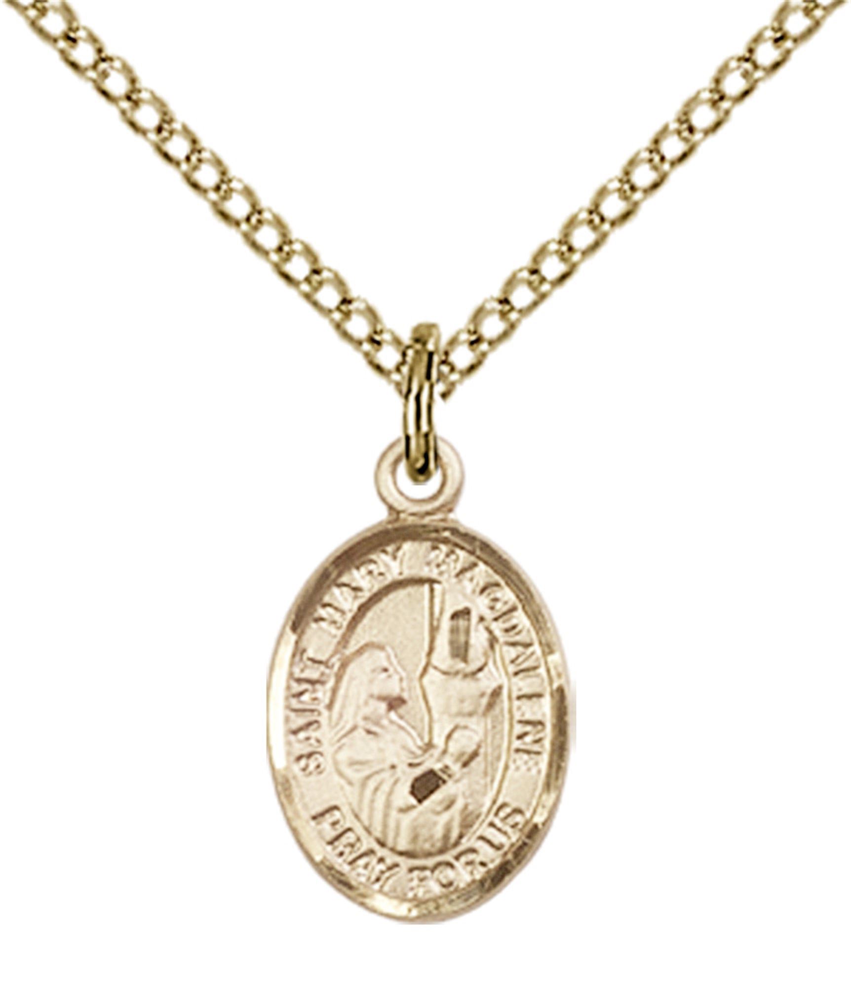 14KT GOLD FILLED ST MARY MAGDALENE PENDANT WITH CHAIN 1/2" x 1/4