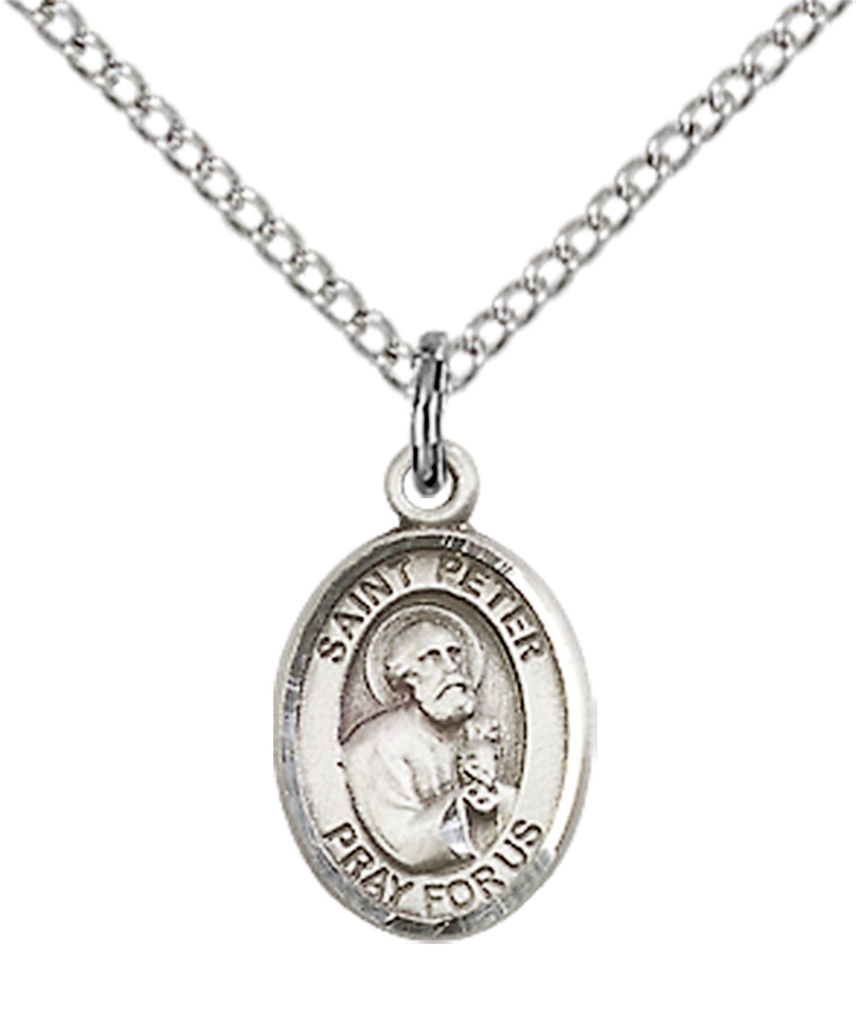 STERLING SILVER ST PETER THE APOSTLE PENDANT WITH CHAIN 1/2" x 1/4" EWTN Religious Catalogue