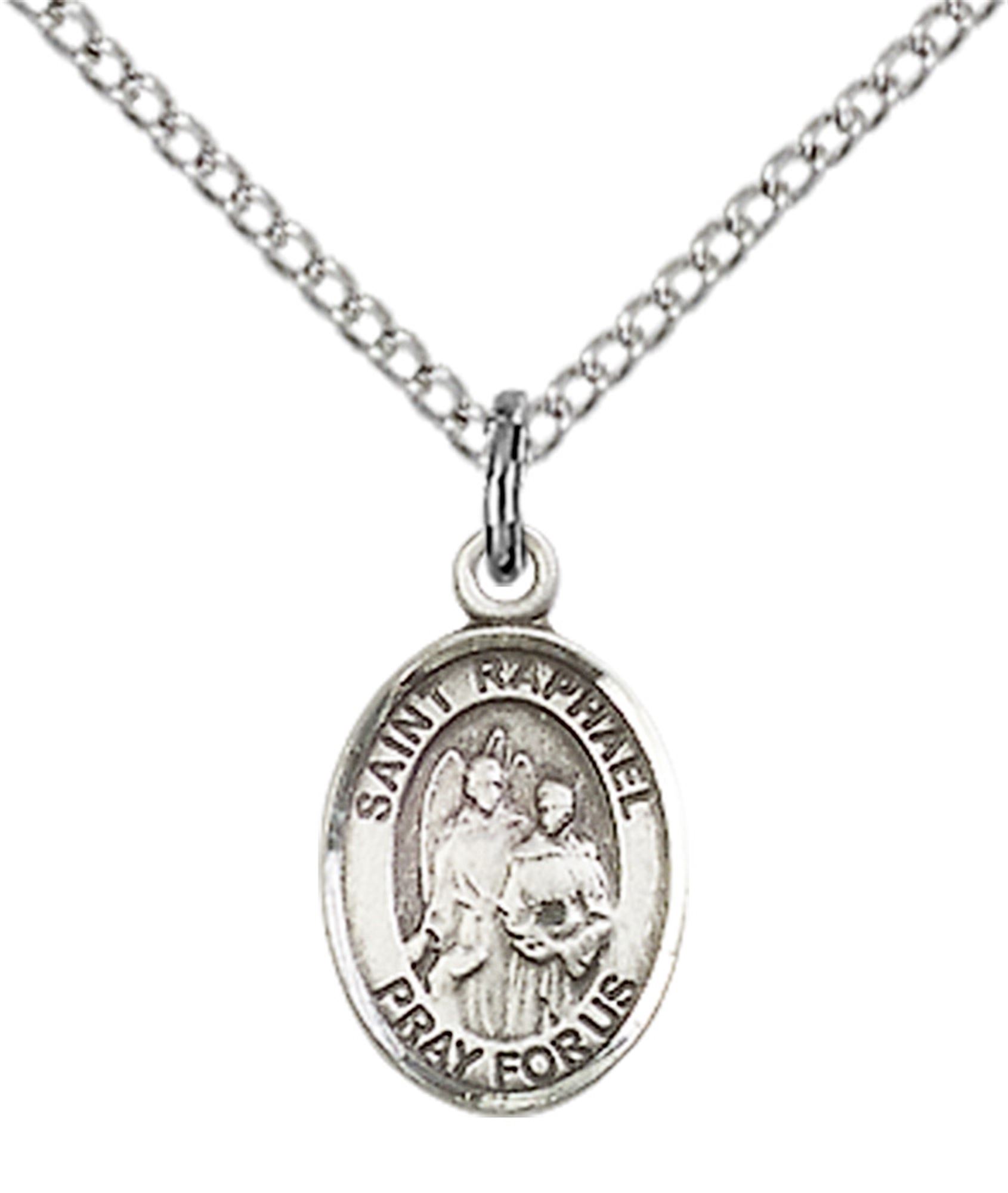 STERLING SILVER ST RAPHAEL THE ARCHANGEL PENDANT WITH CHAIN 1/2" x 1/