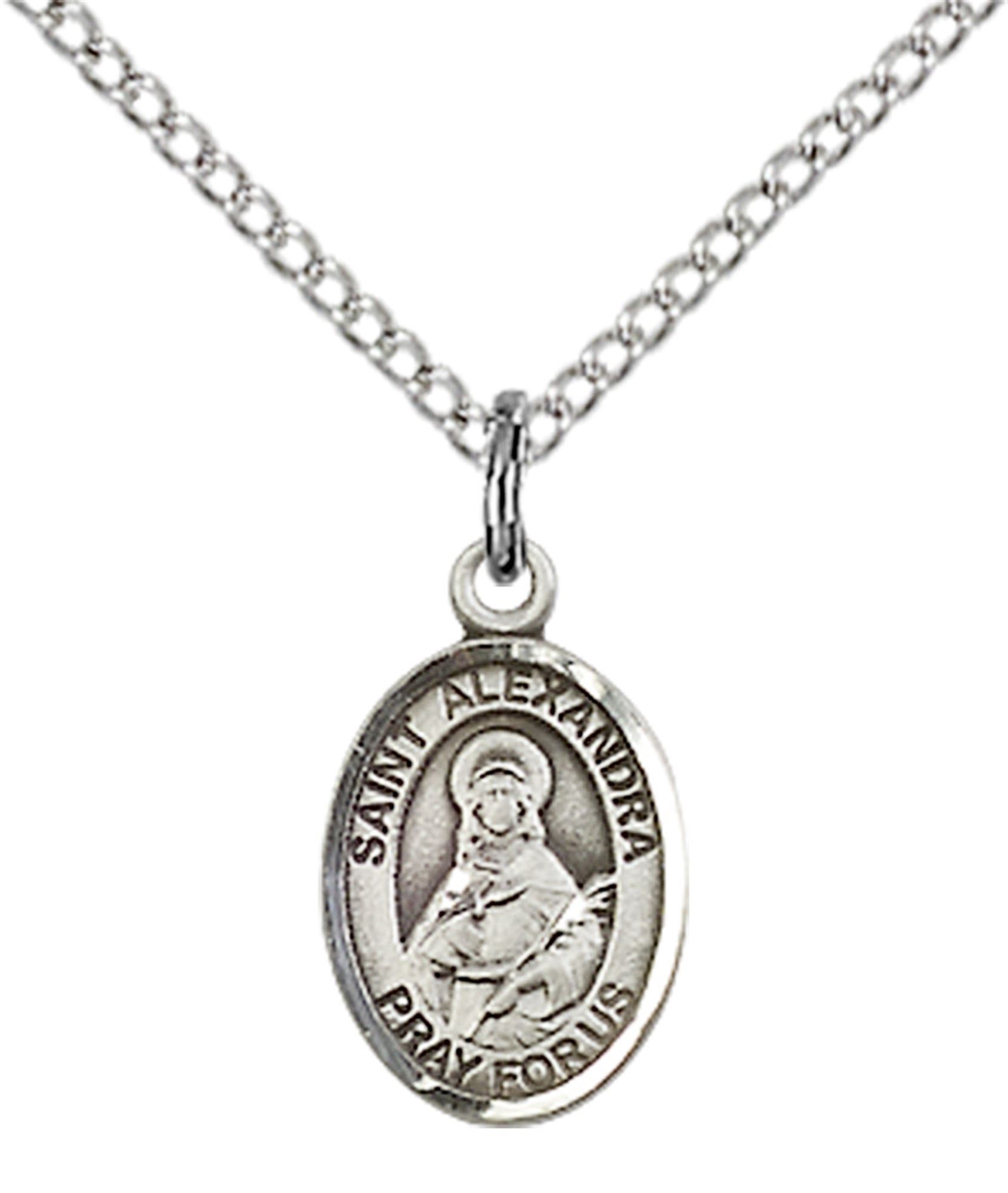 STERLING SILVER ST ALEXANDRA PENDANT WITH CHAIN 1/2" x 1/4" EWTN