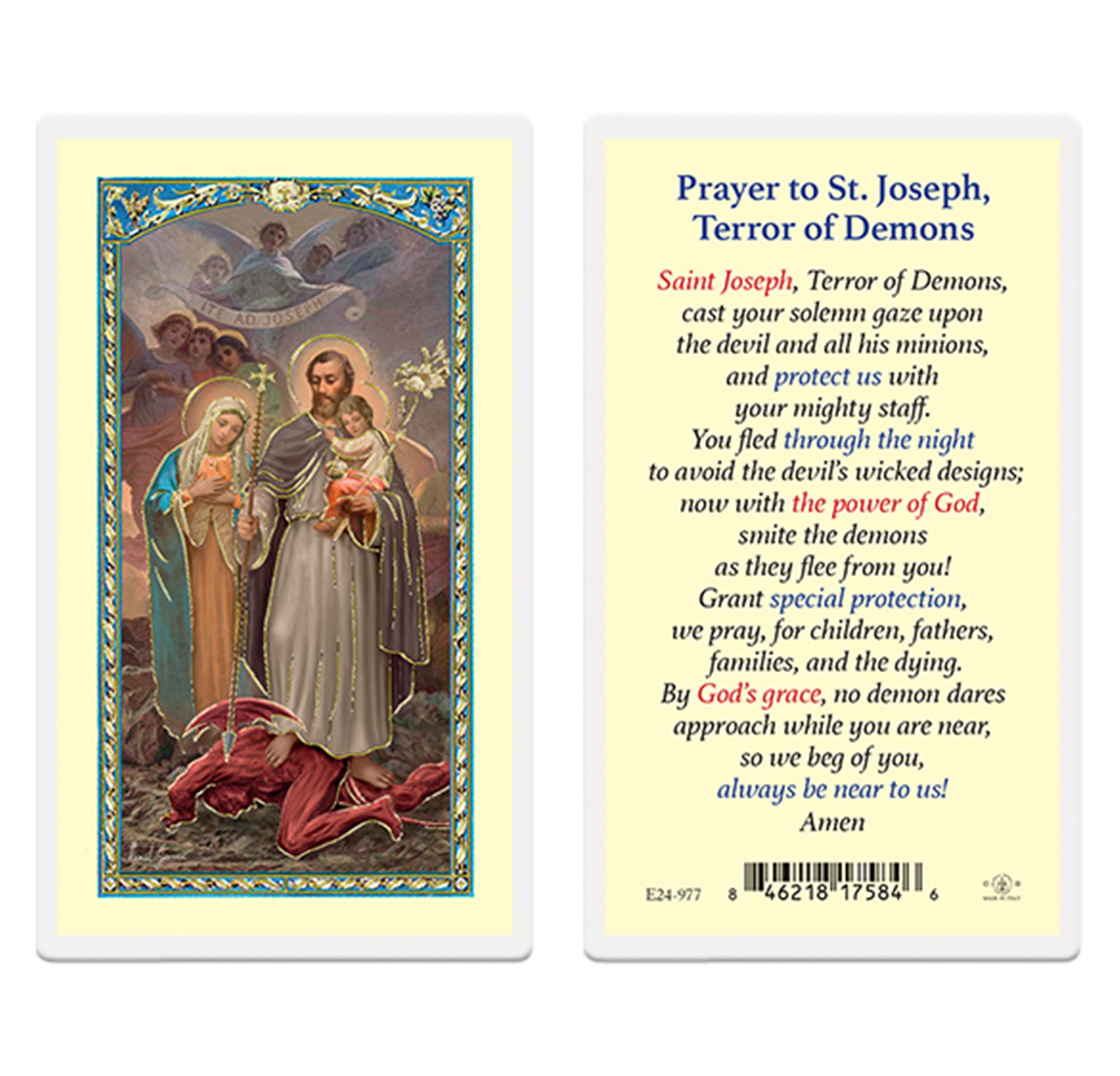 LAMINATED HOLY CARD ST. JOSEPH TERROR OF DEMONS EWTN Religious