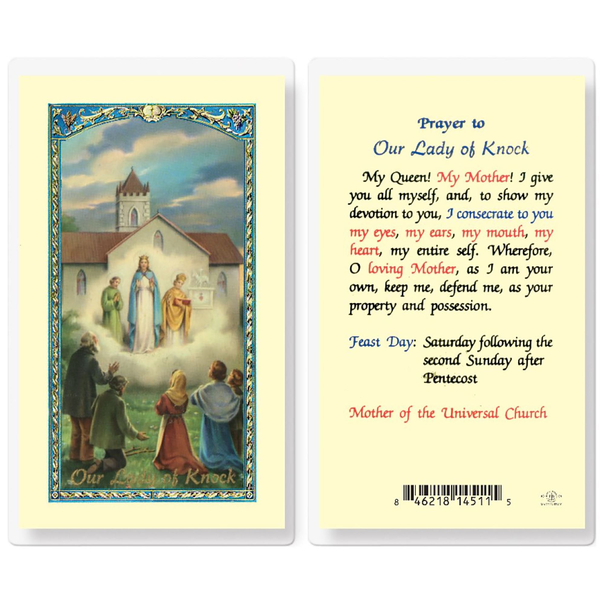 LAMINATED HOLY CARD PRAYER TO OUR LADY OF KNOCK EWTN Religious Catalogue