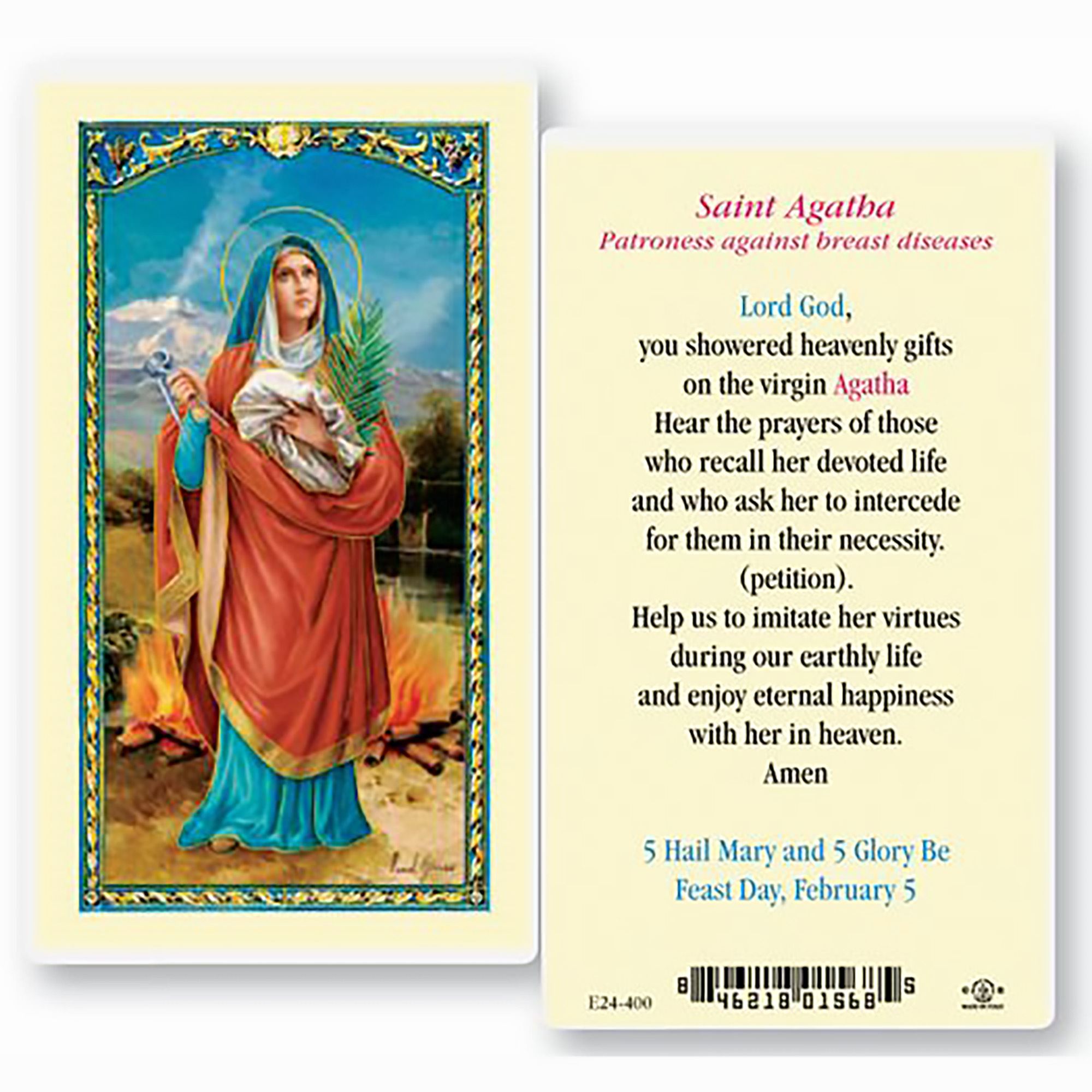LAMINATED HOLY CARD ST. AGATHA EWTN Religious Catalogue
