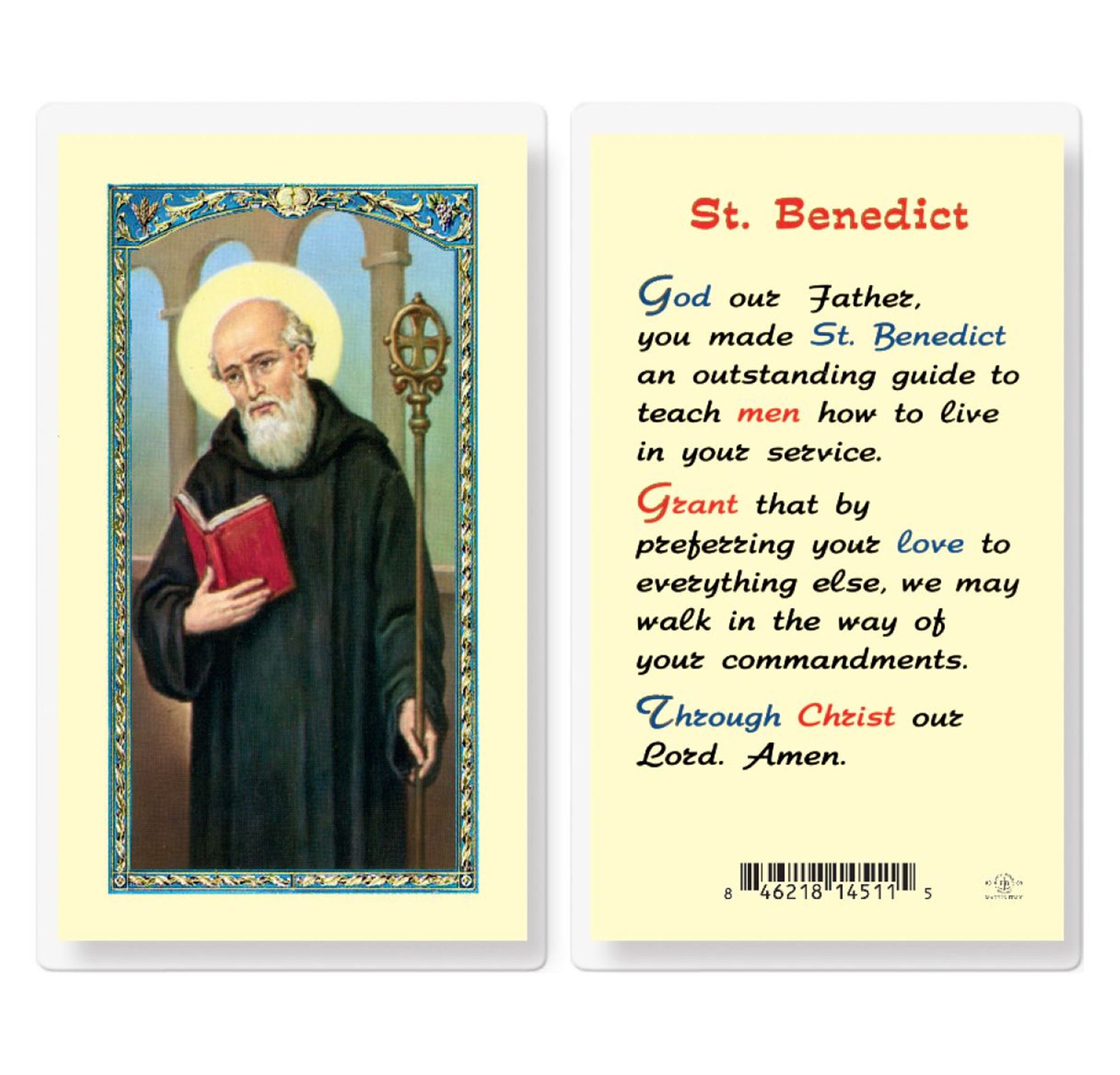LAMINATED HOLY CARD ST. BENEDICT EWTN Religious Catalogue