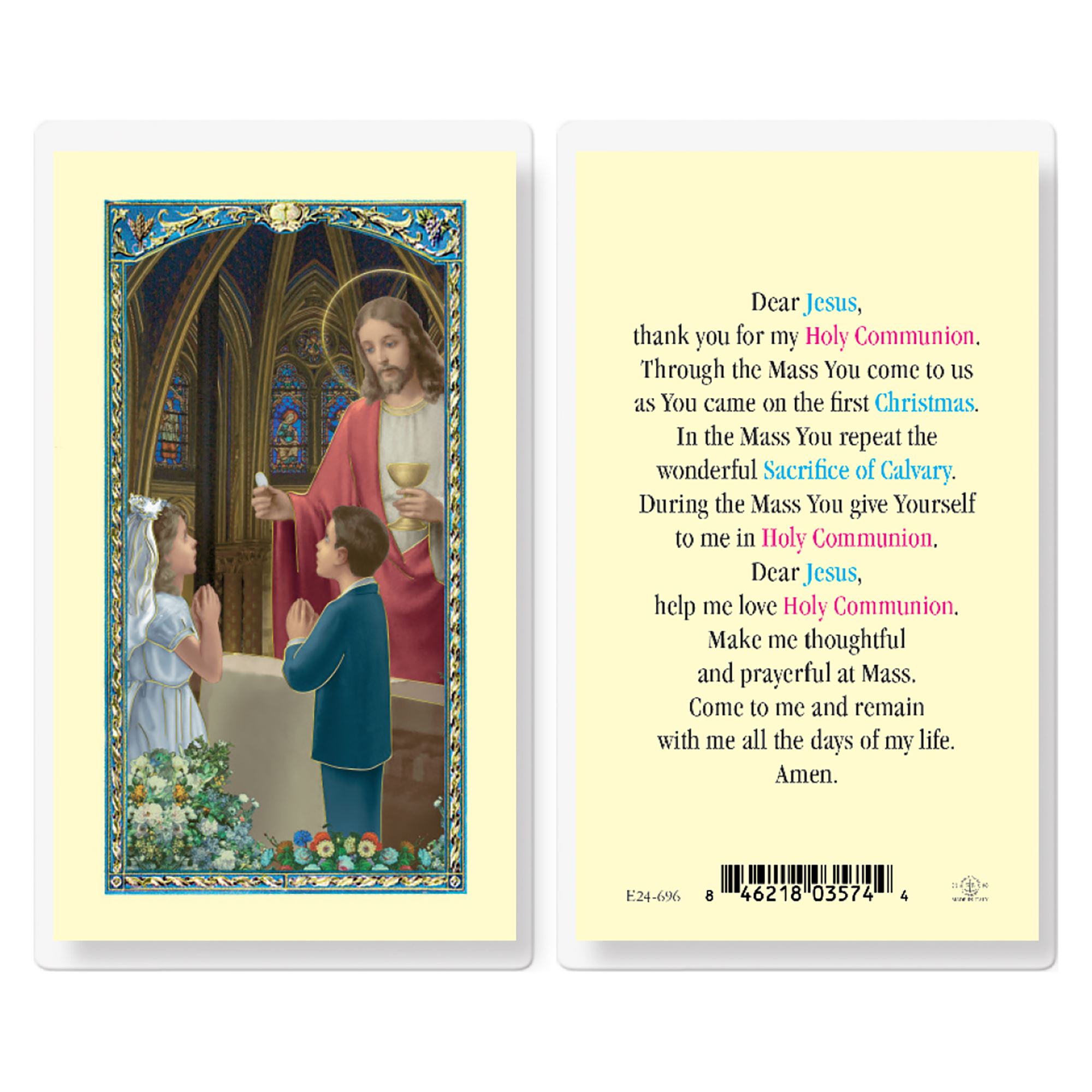 LAMINATED HOLY CARD FIRST COMMUNION EWTN Religious Catalogue
