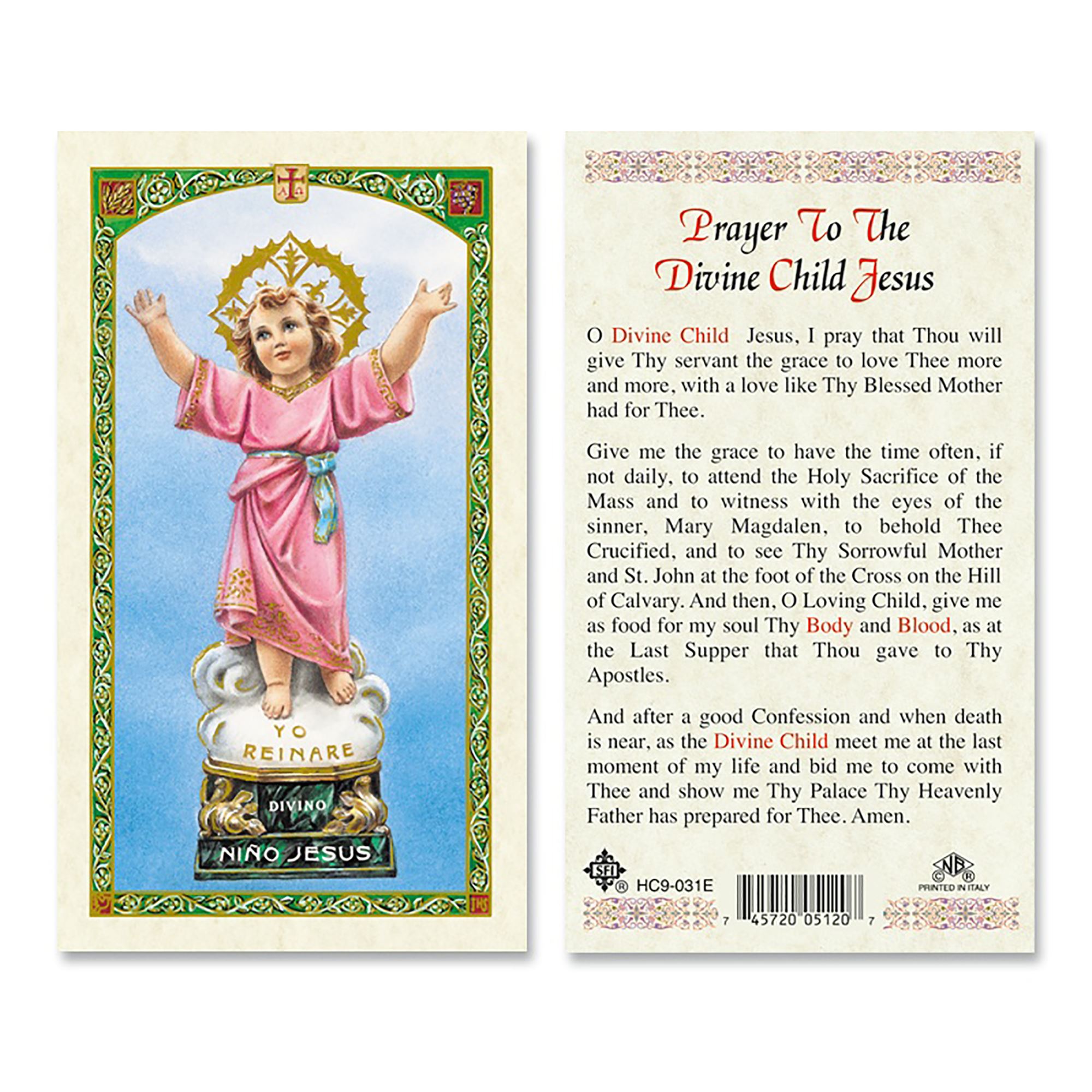 LAMINATED HOLY CARD DIVINE CHILD EWTN Religious Catalogue