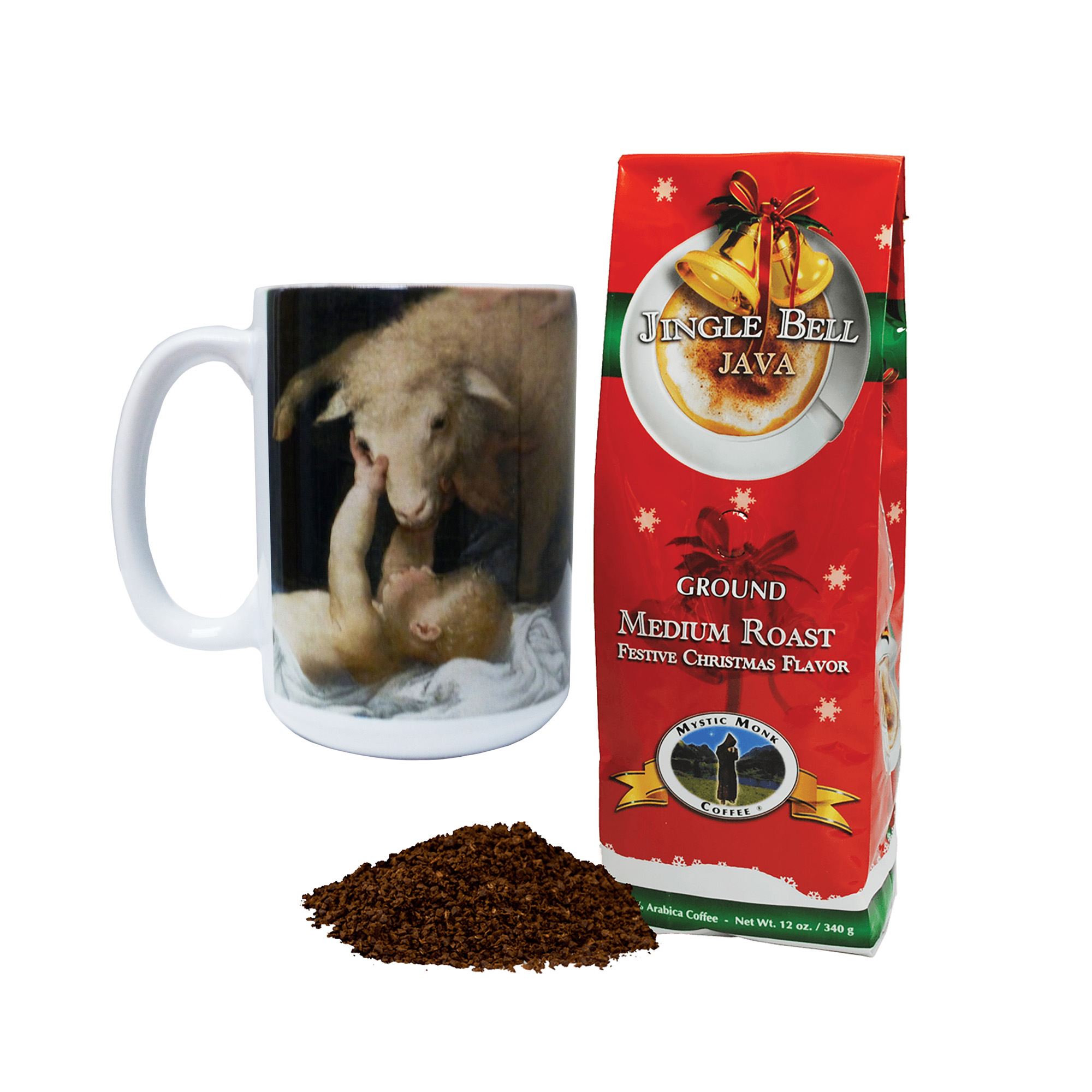 MYSTIC MONK JINGLE BELL JAVA COFFEE &BEHOLD THE LAMB OF GOD MUG SET