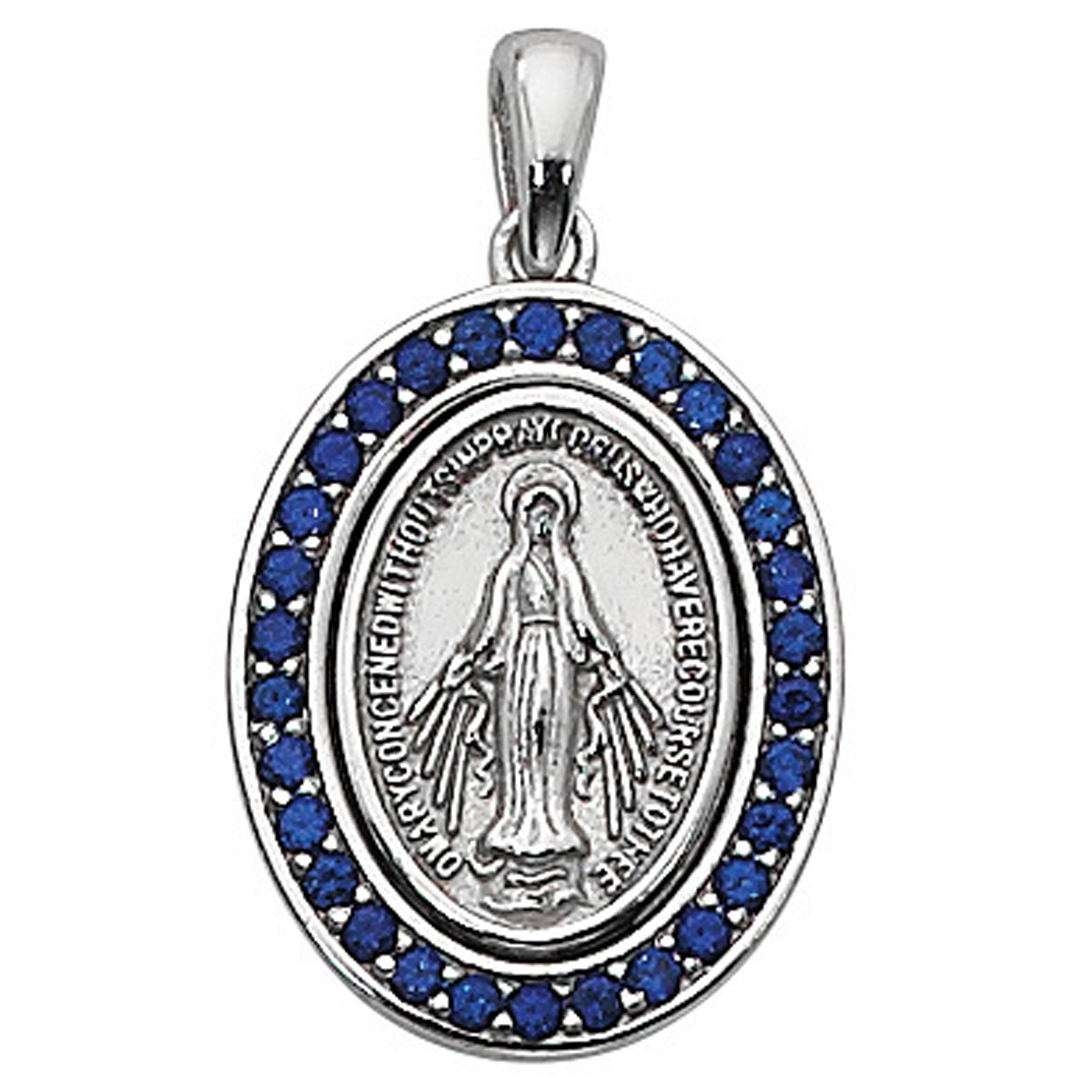 STERLING SILVER MIRACULOUS MEDAL WITH BLUE STONES EWTN Religious