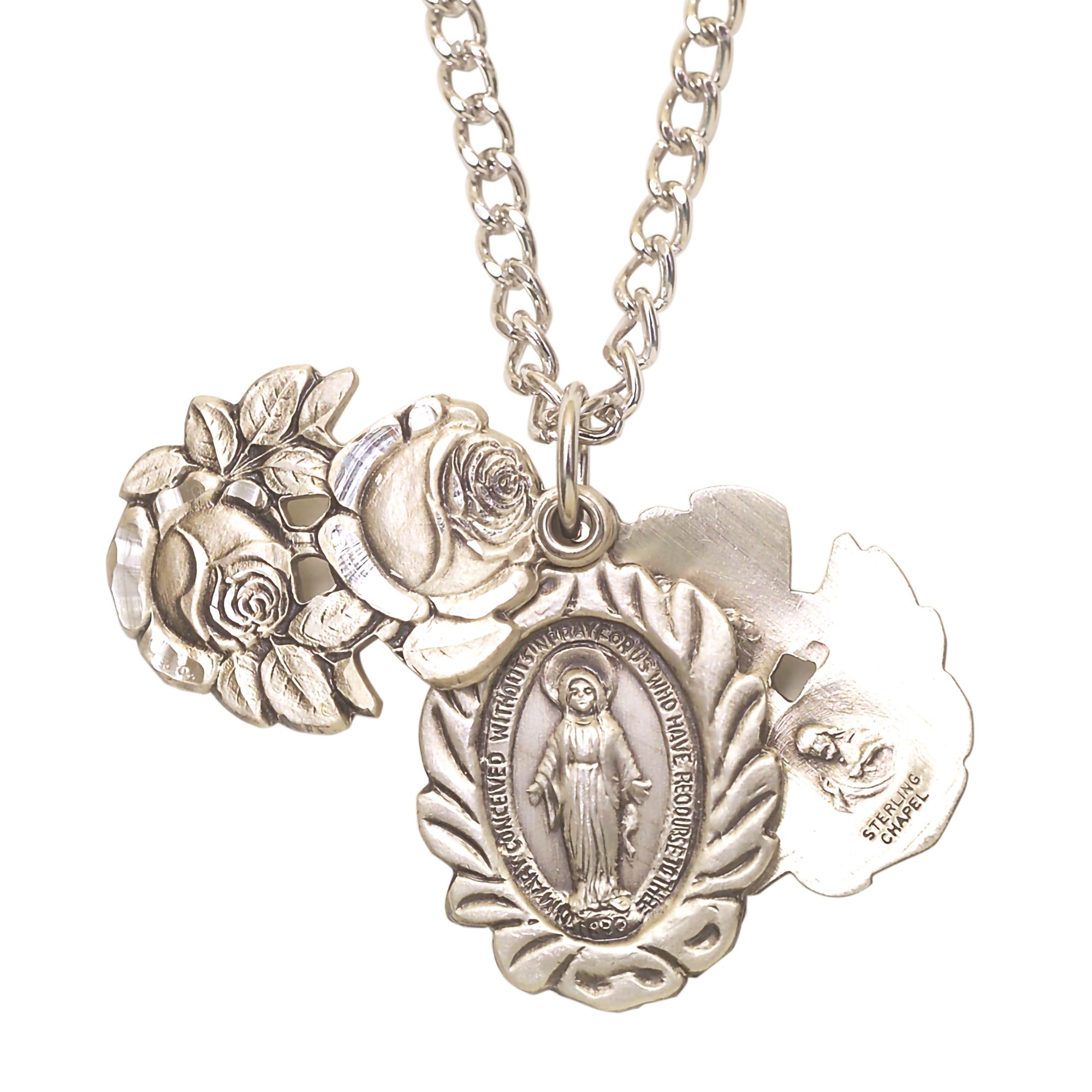 ROSEBUD SLIDE WITH MIRACULOUS MEDAL STERLING SILVER EWTN Religious