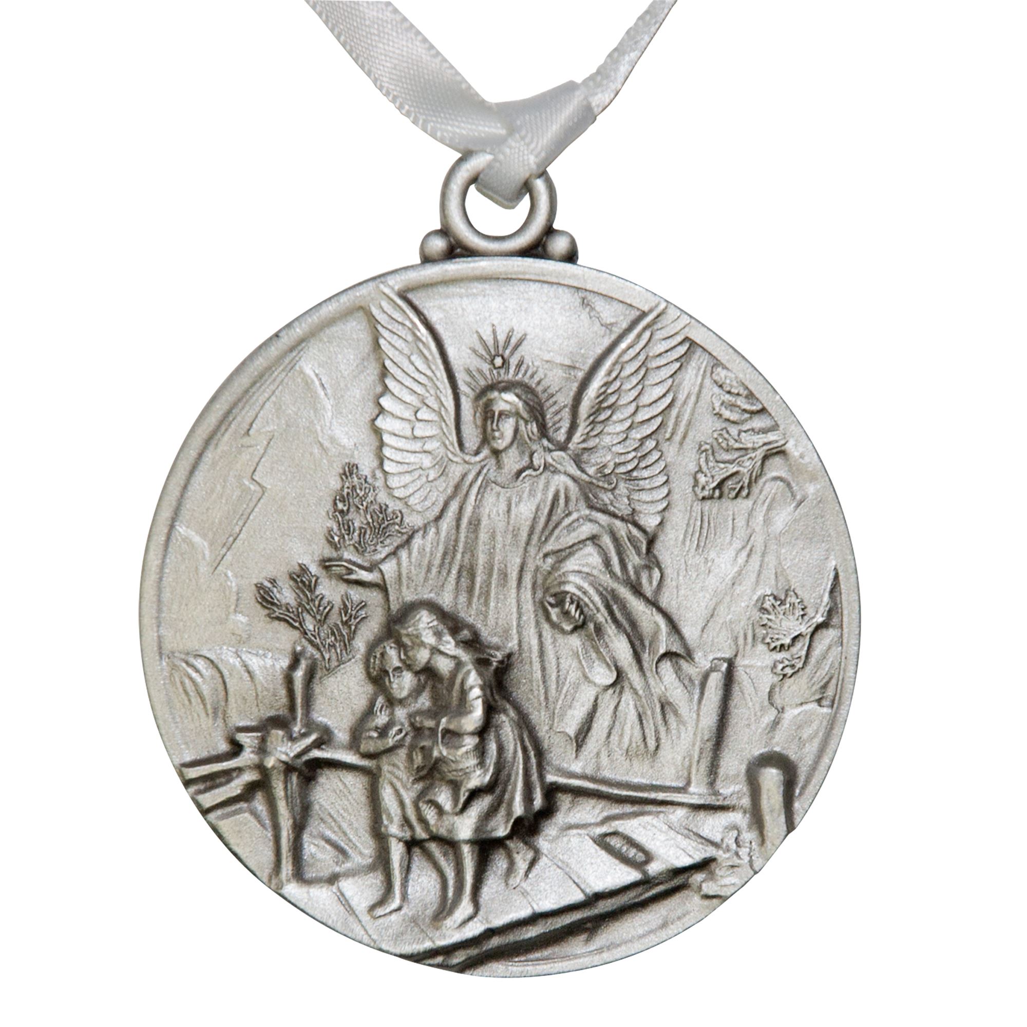 Guardian Angel Crib Medal White Ribbon