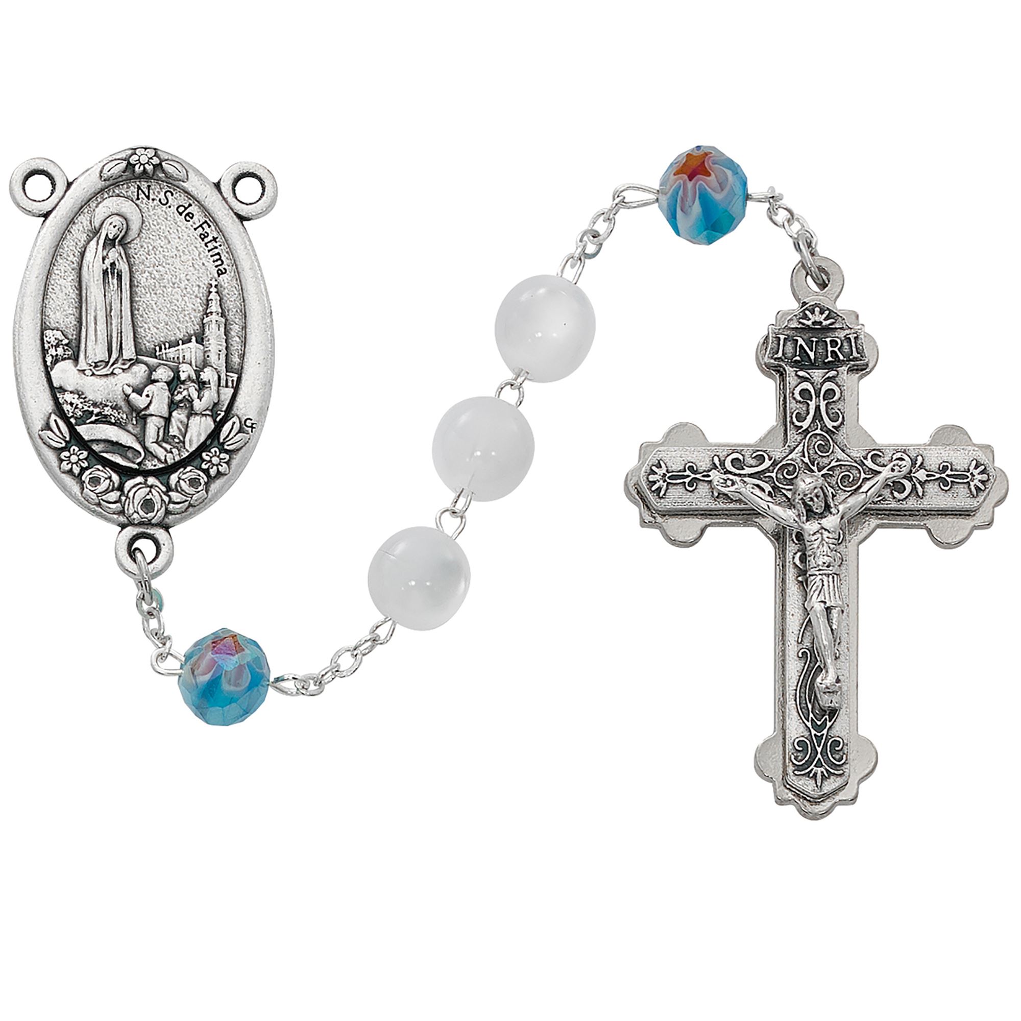 LARGE FATIMA ROSARY WITH WHITE AND ROSE BEADS EWTN Religious Catalogue