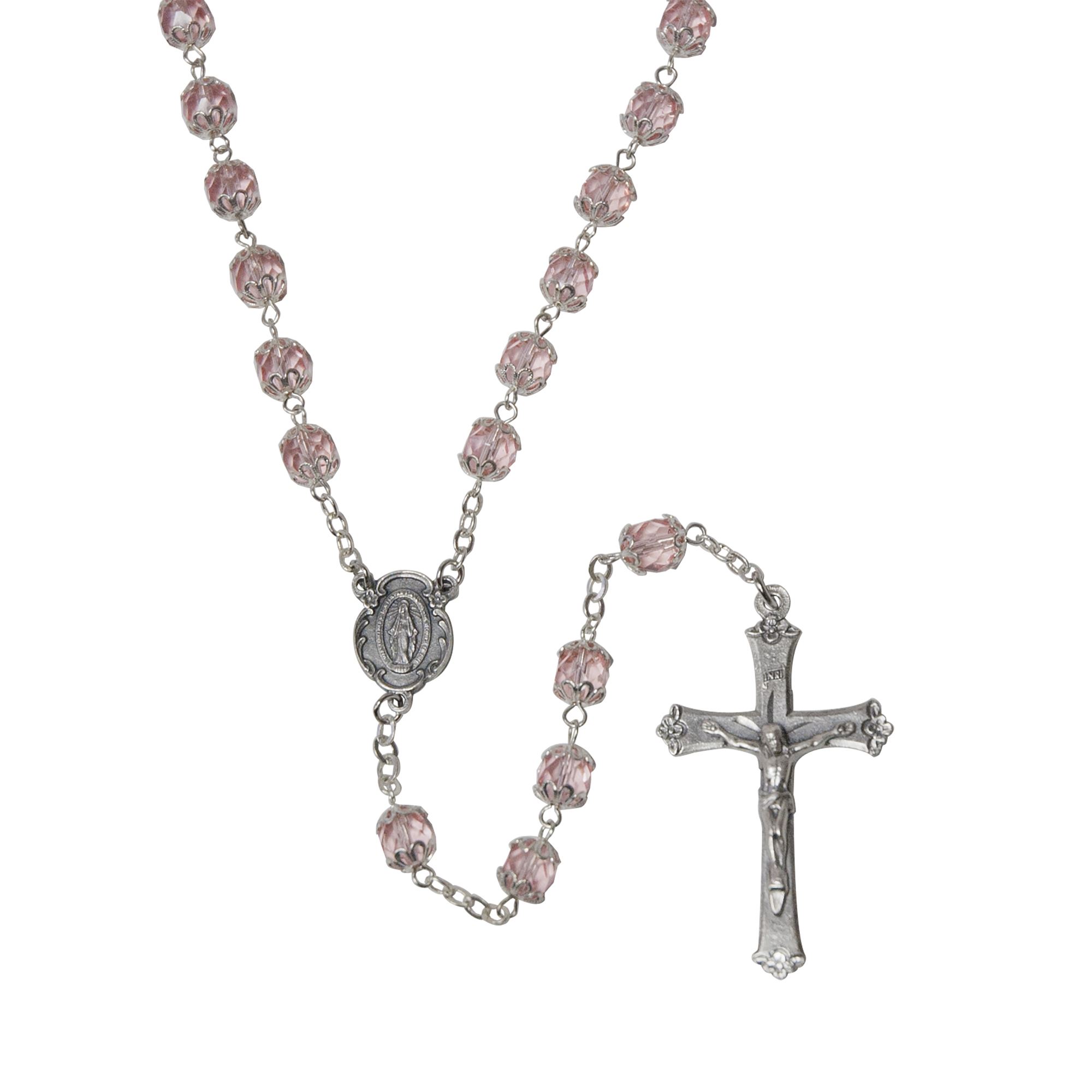 PINK GLASS BEAD ROSARY WITH CAPS | EWTN Religious Catalogue