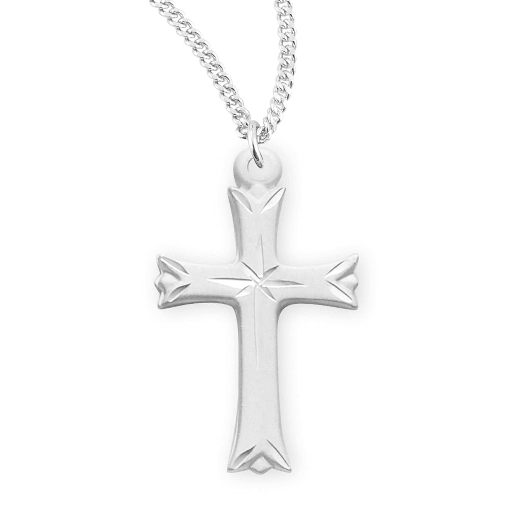 Sterling Engraved Tip Cross with 18" Chain EWTN Religious Catalogue