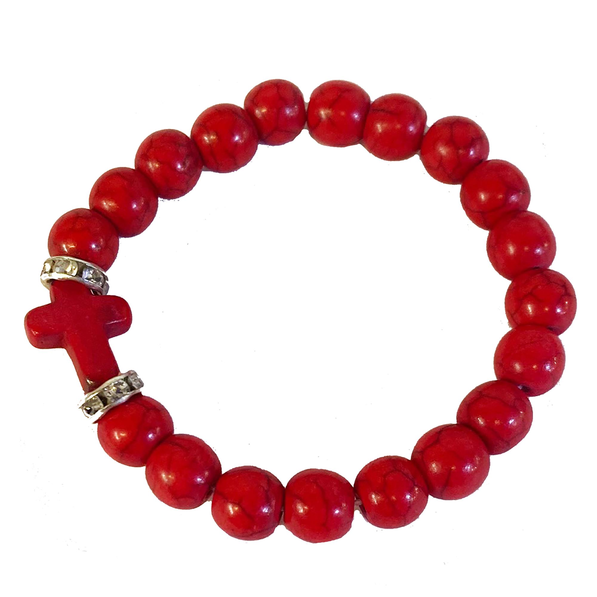 UKRINIAN RED BEAD STRETCH BRACELET WITH CROSS EWTN Religious Catalogue
