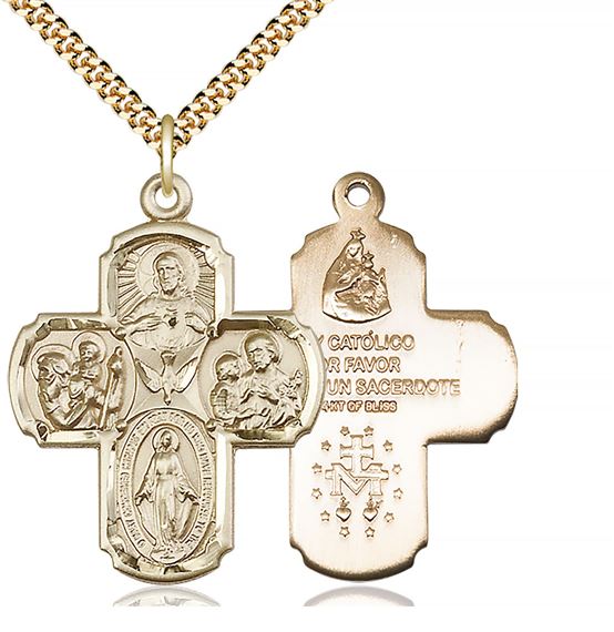 14KT GOLD FILLED SPANISH 4-WAY PENDANT WITH CHAIN - 1 3/8" x 1"