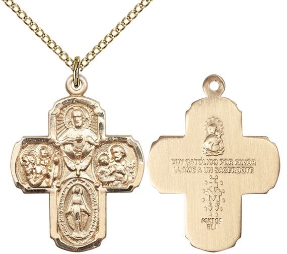 14KT GOLD FILLED 5-WAY PENDANT WITH CHAIN - 1" x 3/4"