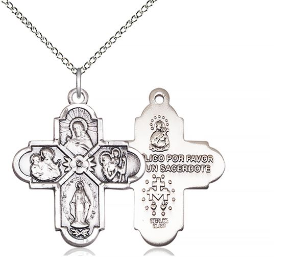 STERLING SILVER 4-WAY PENDANT WITH CHAIN - 1" x 7/8"