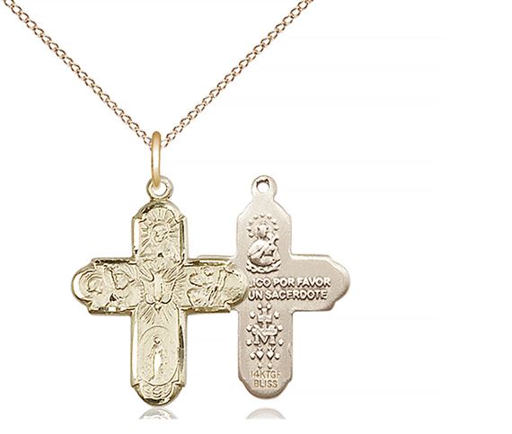 14KT GOLD FILLED 5-WAY PENDANT WITH CHAIN - 3/4" x 5/8"