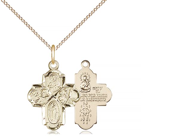 14KT GOLD FILLED 4-WAY PENDANT WITH CHAIN - 3/4" x 1/2"