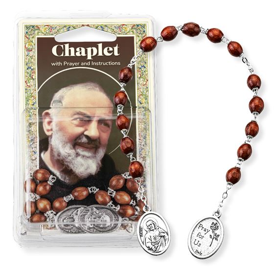 PADRE PIO WOOD BEAD CHAPLET