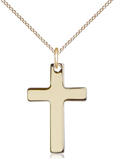 14KT GOLD FILLED CROSS PENDANT WITH CHAIN - 7/8" x 1/2"