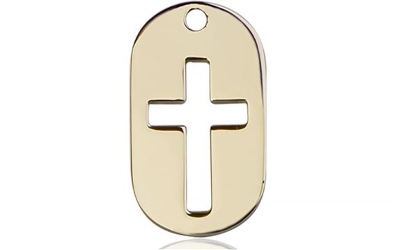 14KT GOLD CROSS DOG TAG MEDAL - 7/8" x 1/2"