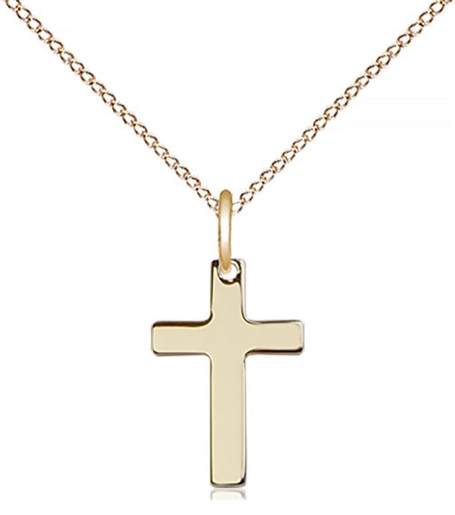 14KT GOLD FILLED CROSS PENDANT WITH CHAIN - 1/2" x 3/8"