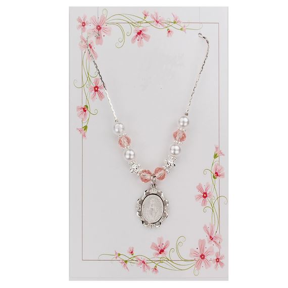 PINK AND PEARL MIRACULOUS MEDAL NECKLACE