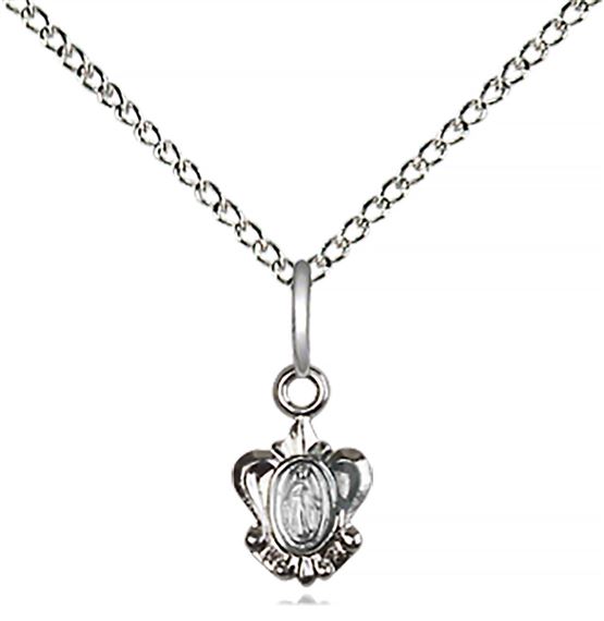 STERLING SILVER MIRACULOUS PENDANT WITH CHAIN - 3/8" x 1/4"