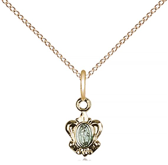GOLD PLATE ON STERLING SILVER MIRACULOUS PENDANT WITH CHAIN - 3/8" x 1/4"