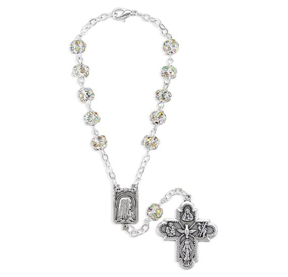 RHINESTONE BEAD AUTO ROSARY WITH 4-WAY CROSS