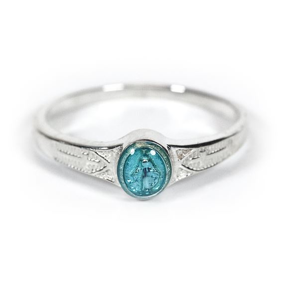 Sterling Silver Miraculous Ring with Blue Epoxy